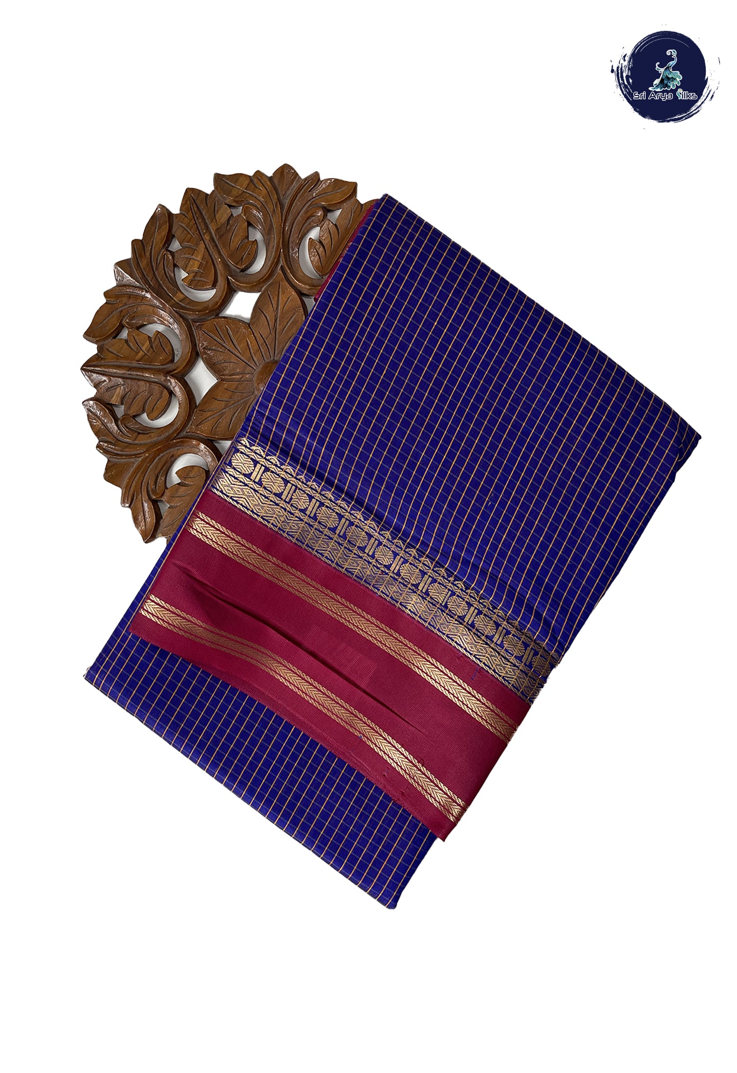 MS Blue Madisar Semi Silk Cotton Saree With Checked Pattern