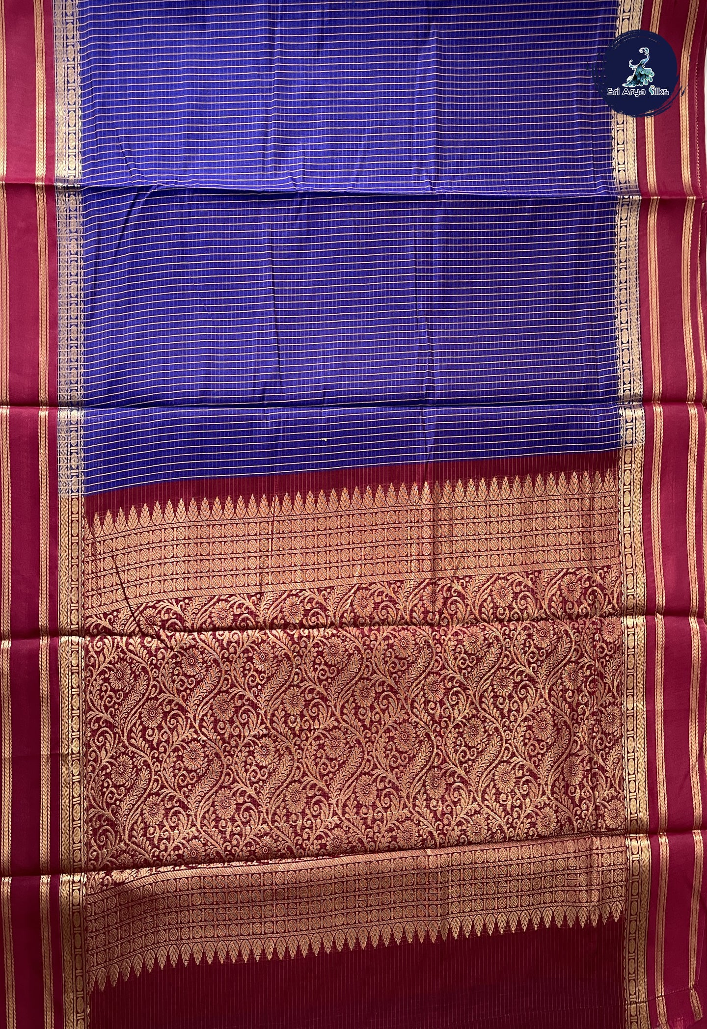 MS Blue Madisar Semi Silk Cotton Saree With Checked Pattern