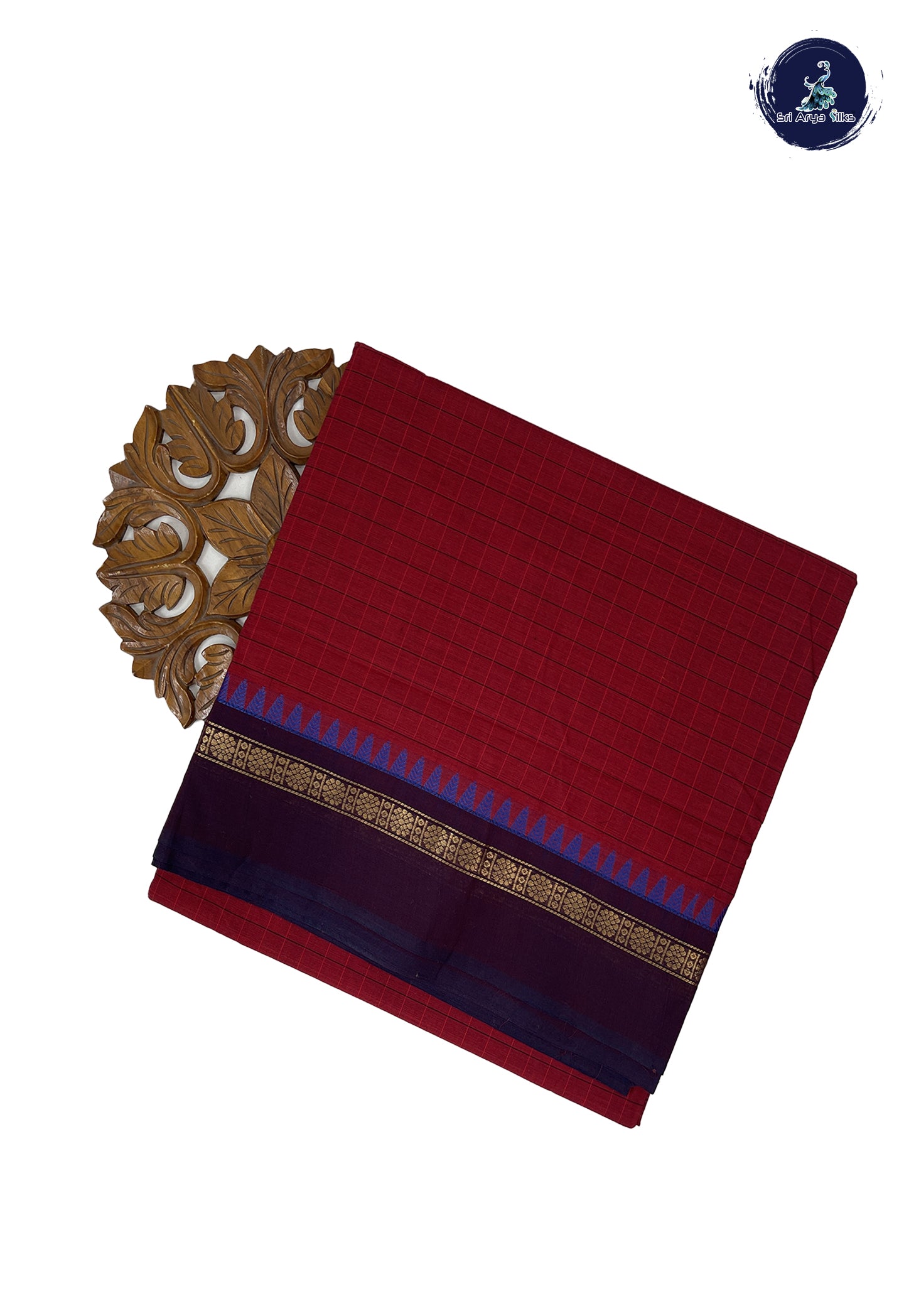 Navy Blue Madisar Semi Silk Cotton Saree With Checked Pattern