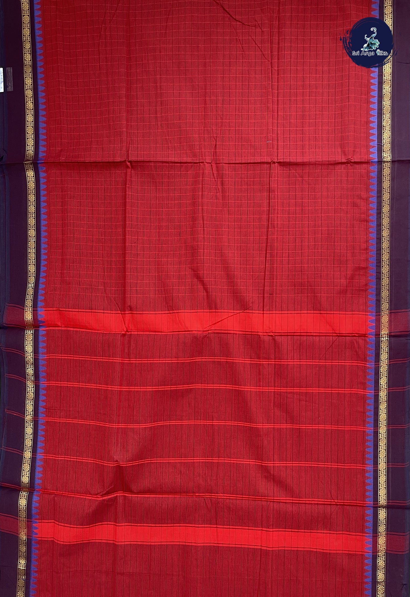 Navy Blue Madisar Semi Silk Cotton Saree With Checked Pattern