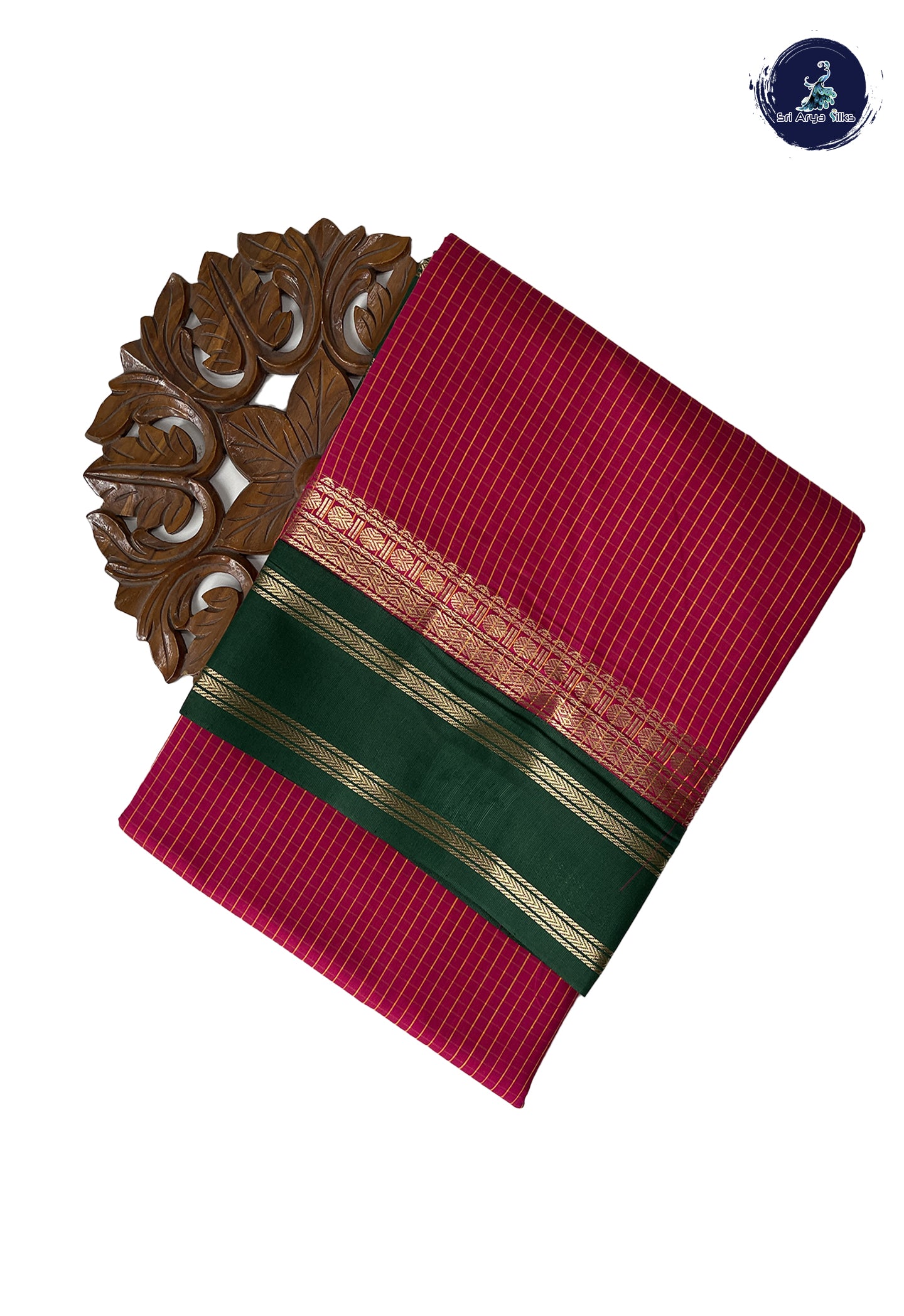 Rani Pink Madisar Semi Silk Cotton Saree With Checked Pattern