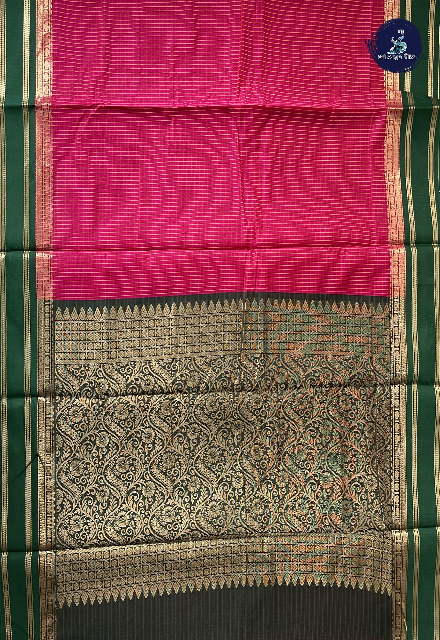 Rani Pink Madisar Semi Silk Cotton Saree With Checked Pattern