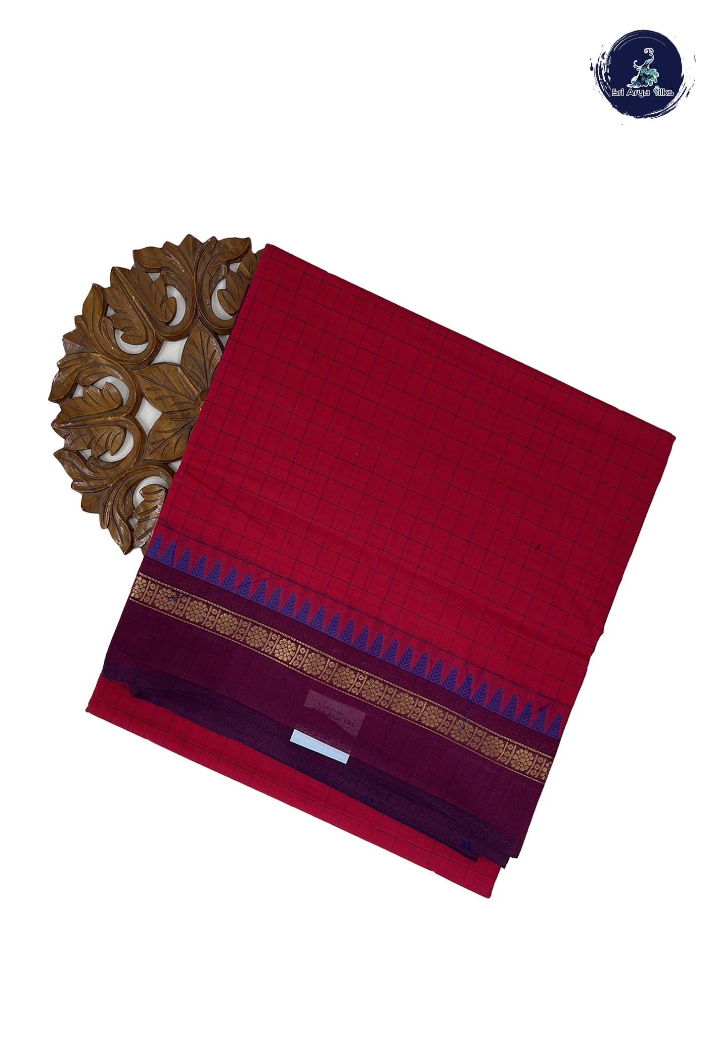 Reddish Pink 10 Yards Madisar Cotton Saree With Checked Pattern