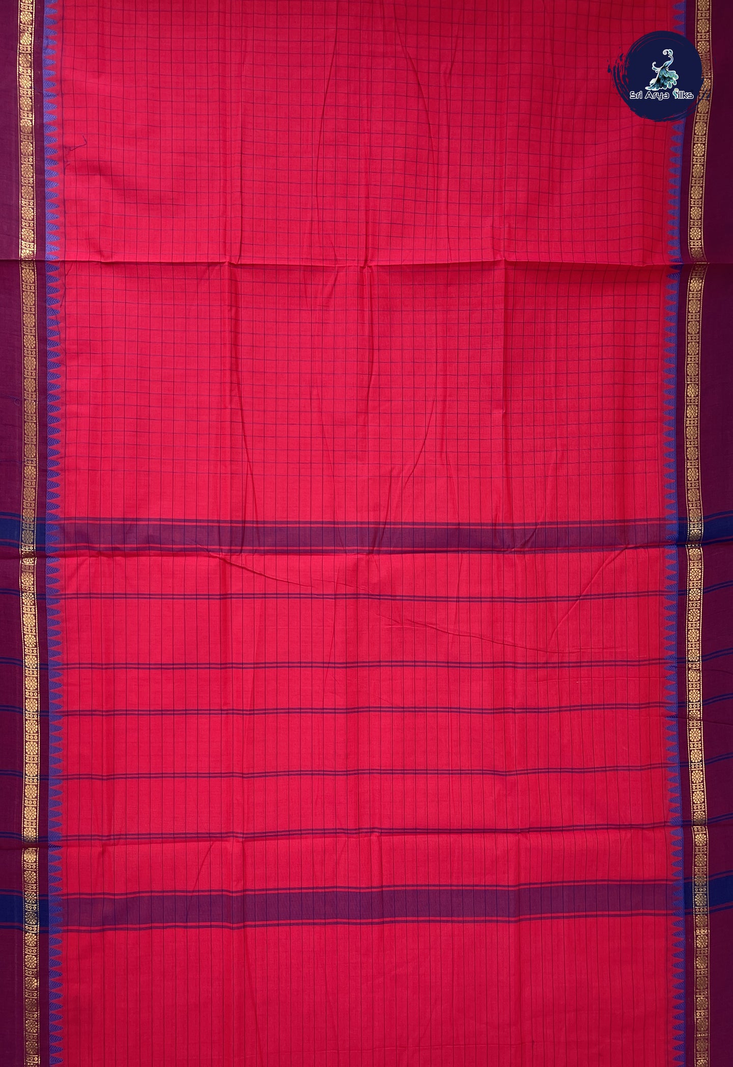 Reddish Pink 10 Yards Madisar Cotton Saree With Checked Pattern