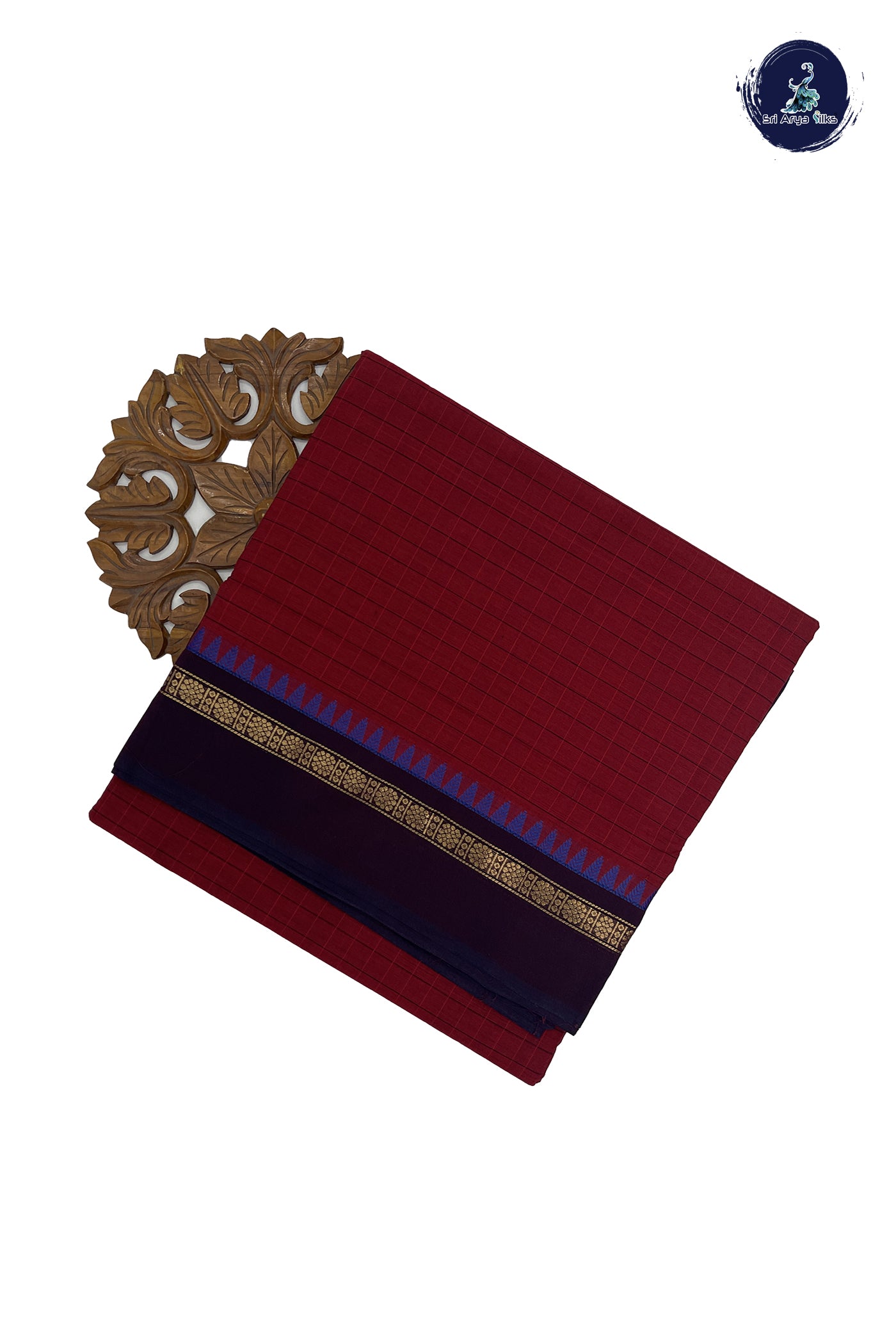 Maroon 10 Yards Madisar Cotton Saree With Checked Pattern