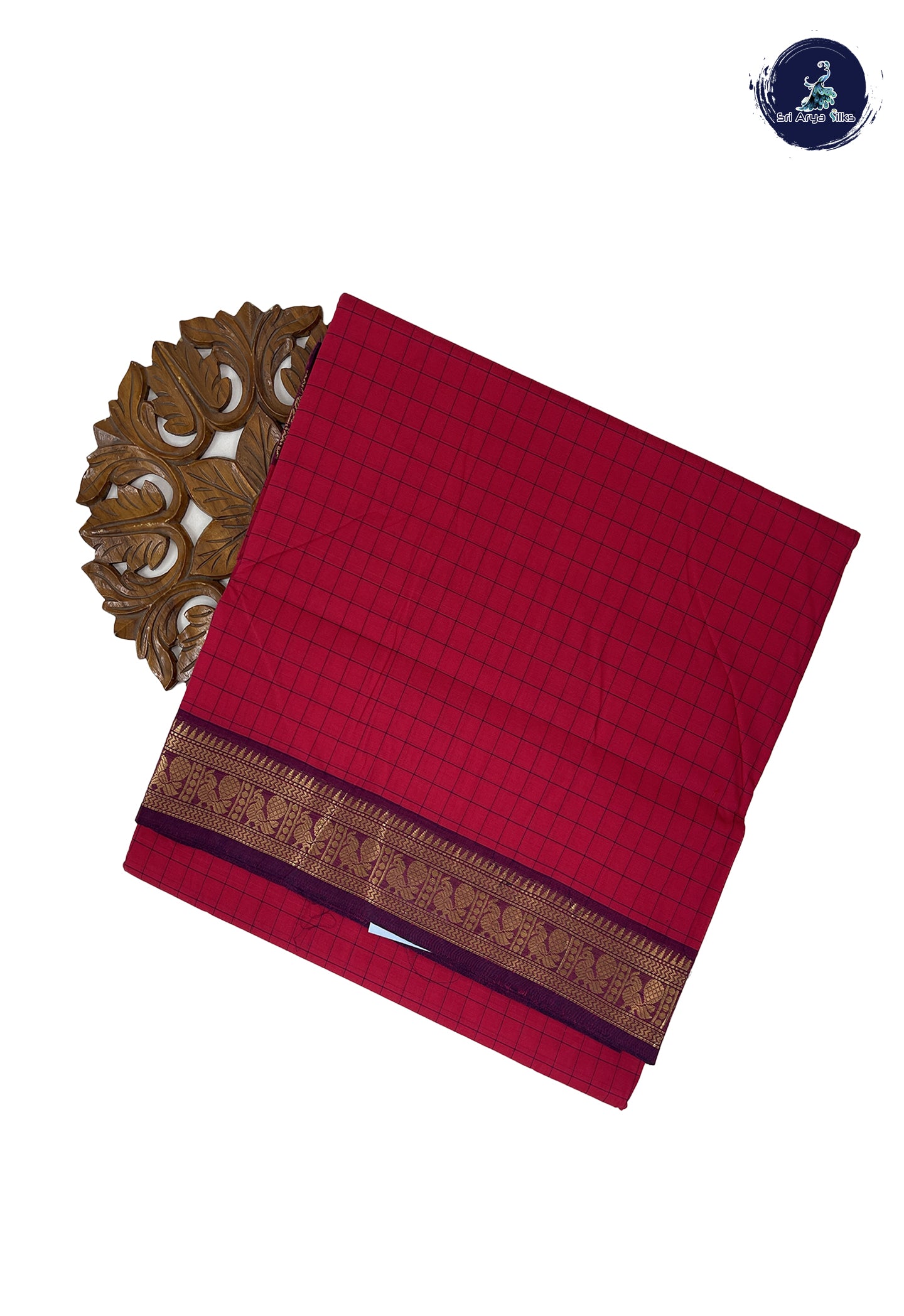 Reddish Pink 10 Yards Madisar Cotton Saree With Checked Pattern