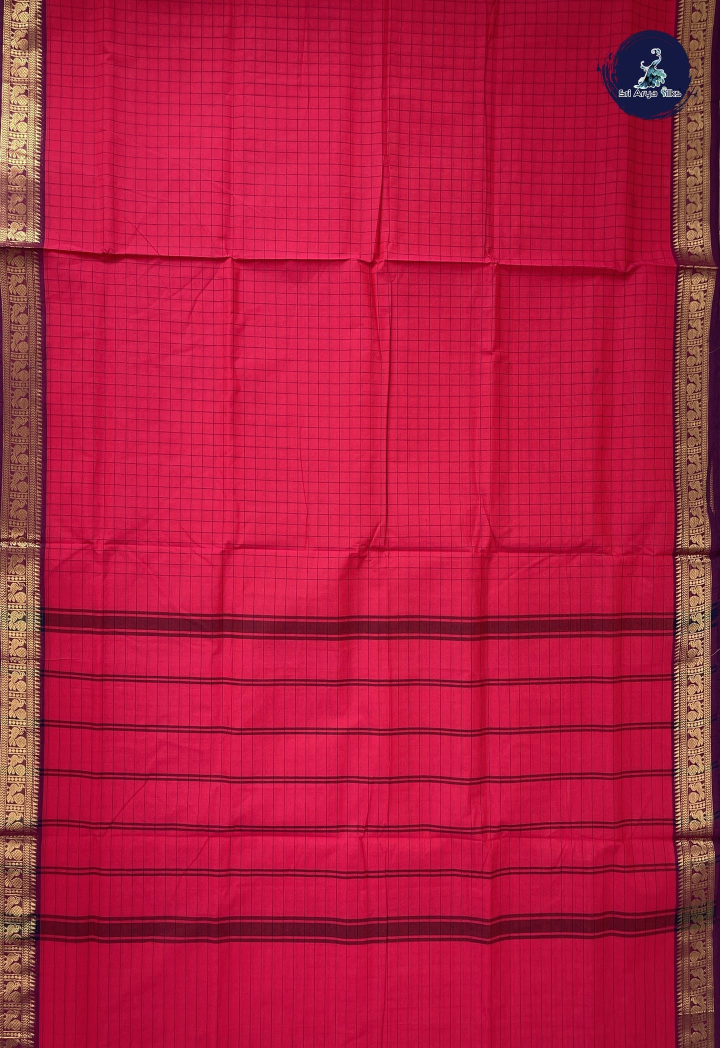 Reddish Pink 10 Yards Madisar Cotton Saree With Checked Pattern