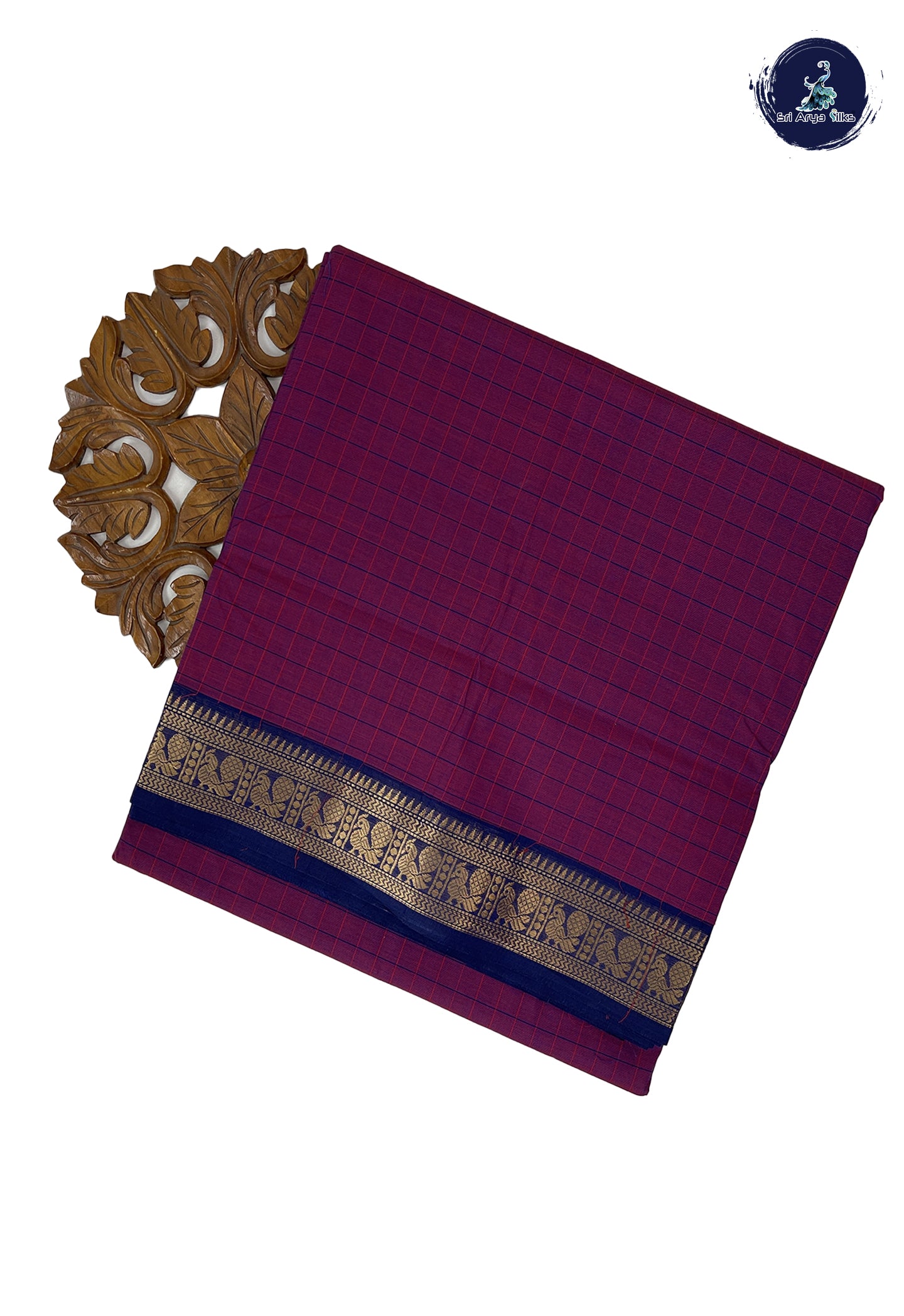 Dual Tone Purple 10 Yards Madisar Cotton Saree With Checked Pattern
