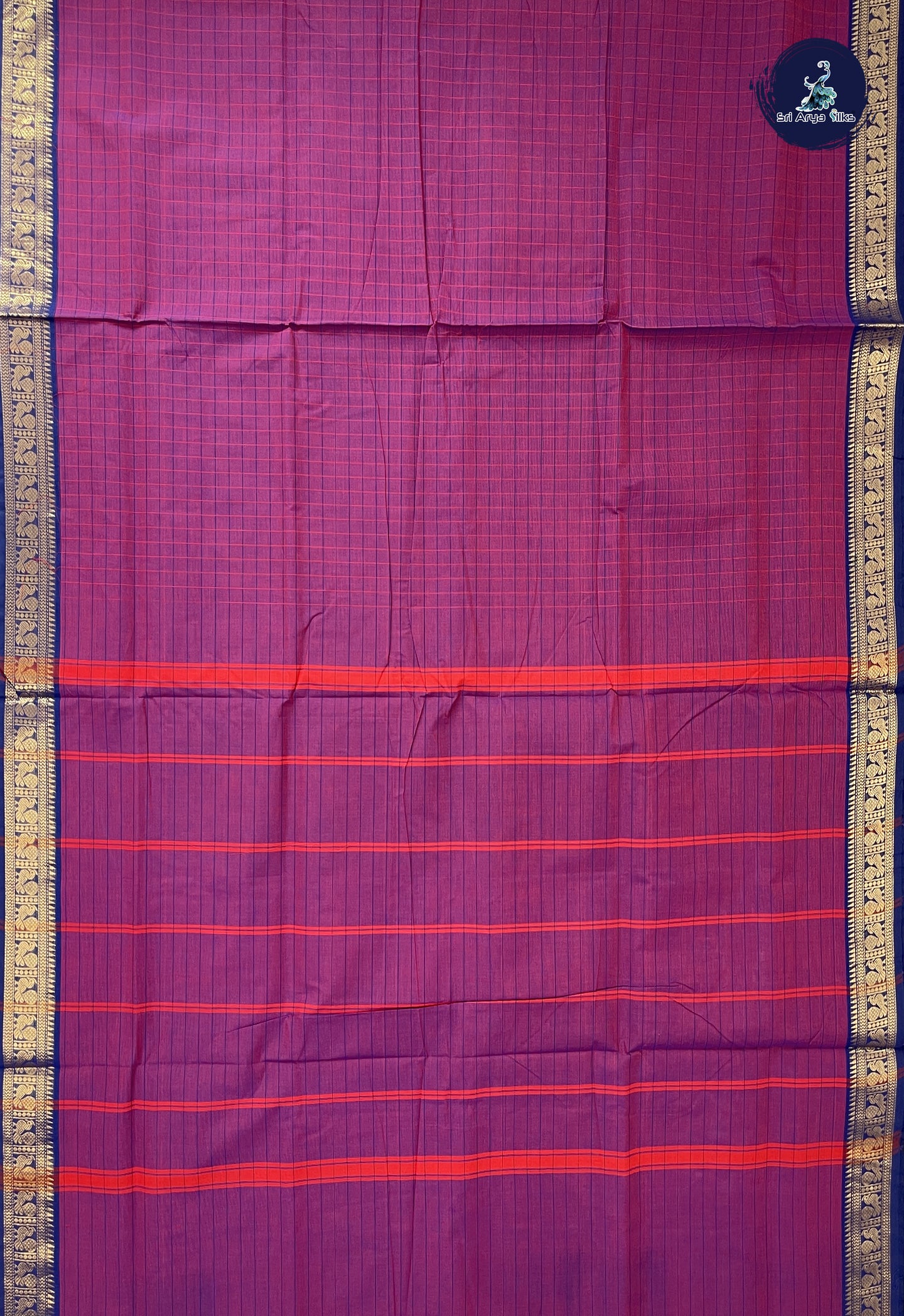 Dual Tone Purple 10 Yards Madisar Cotton Saree With Checked Pattern
