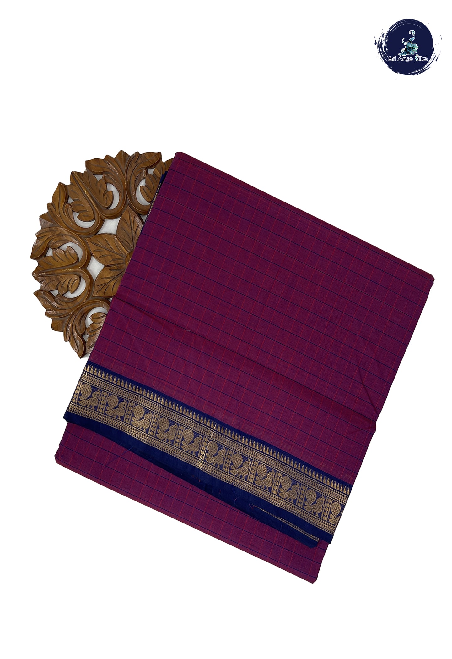 Dual Tone Purple 10 Yards Madisar Cotton Saree With Checked Pattern