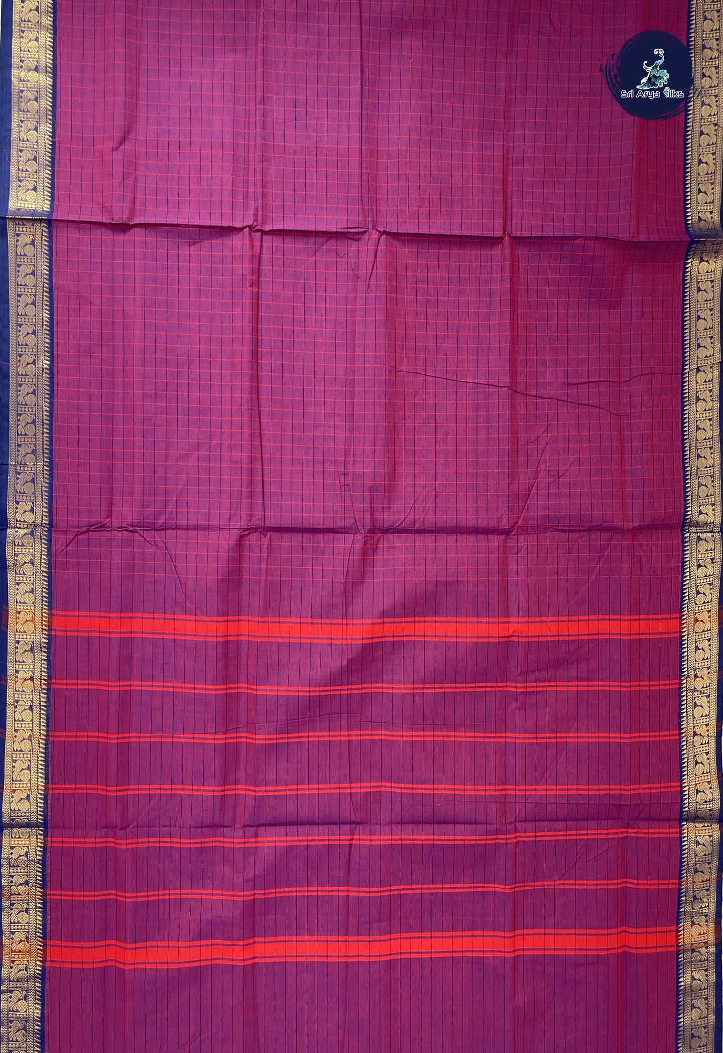 Dual Tone Purple 10 Yards Madisar Cotton Saree With Checked Pattern