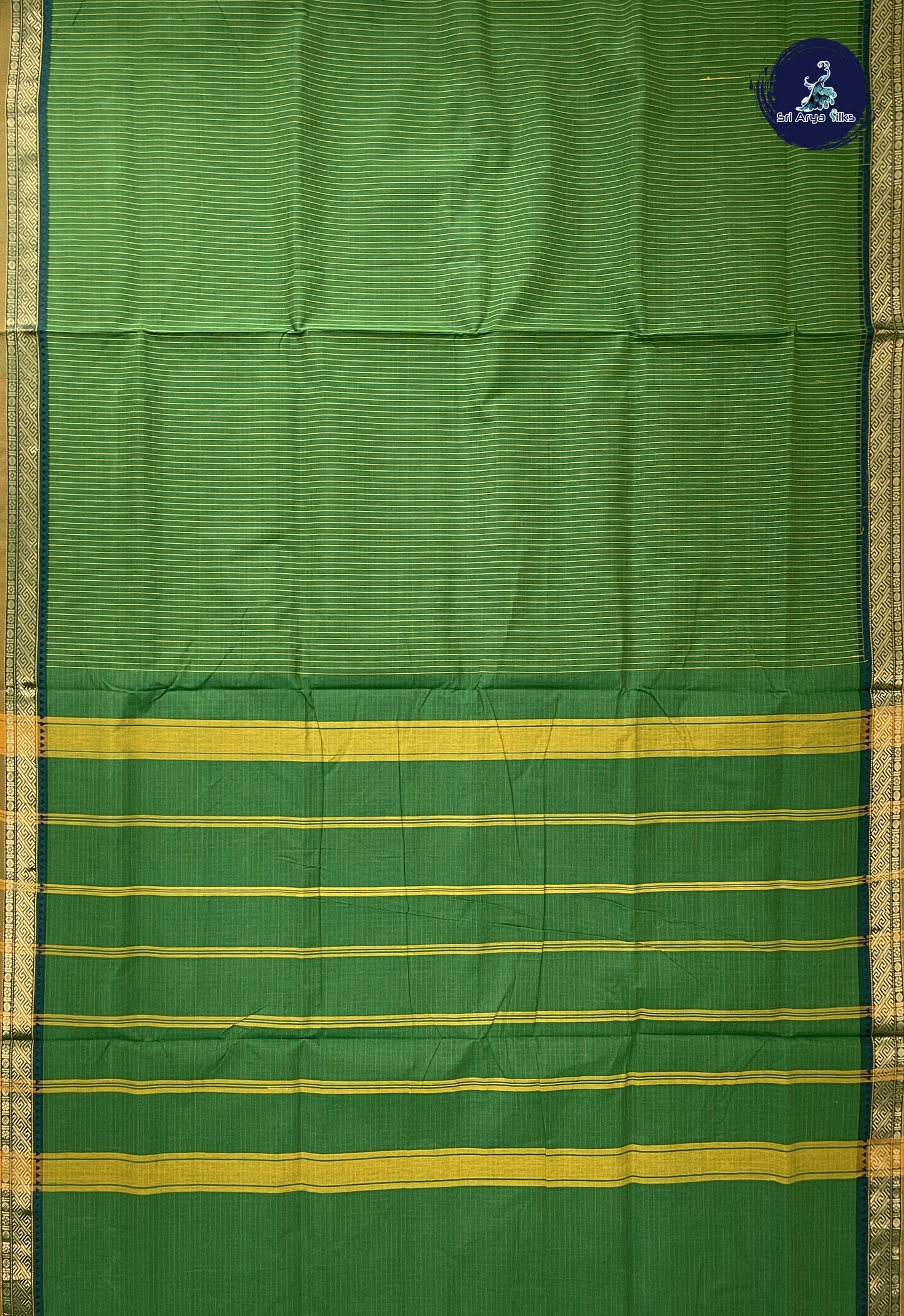 Dark Green 10 Yards Madisar Cotton Saree With Checked Pattern