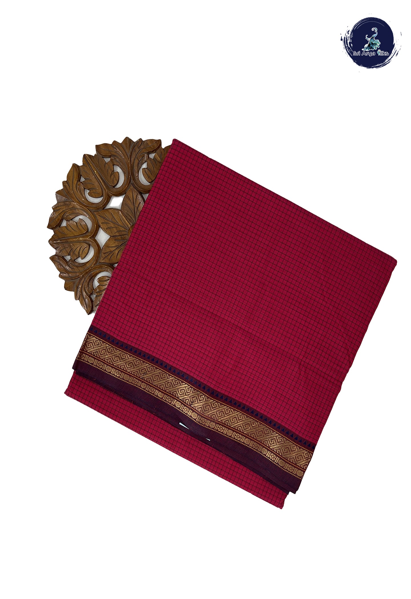 Reddish Pink 10 Yards Madisar Cotton Saree With Checked Pattern