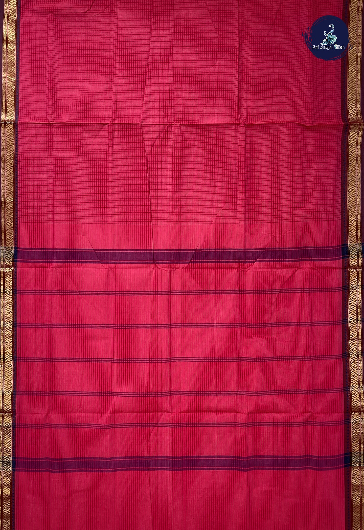 Reddish Pink 10 Yards Madisar Cotton Saree With Checked Pattern