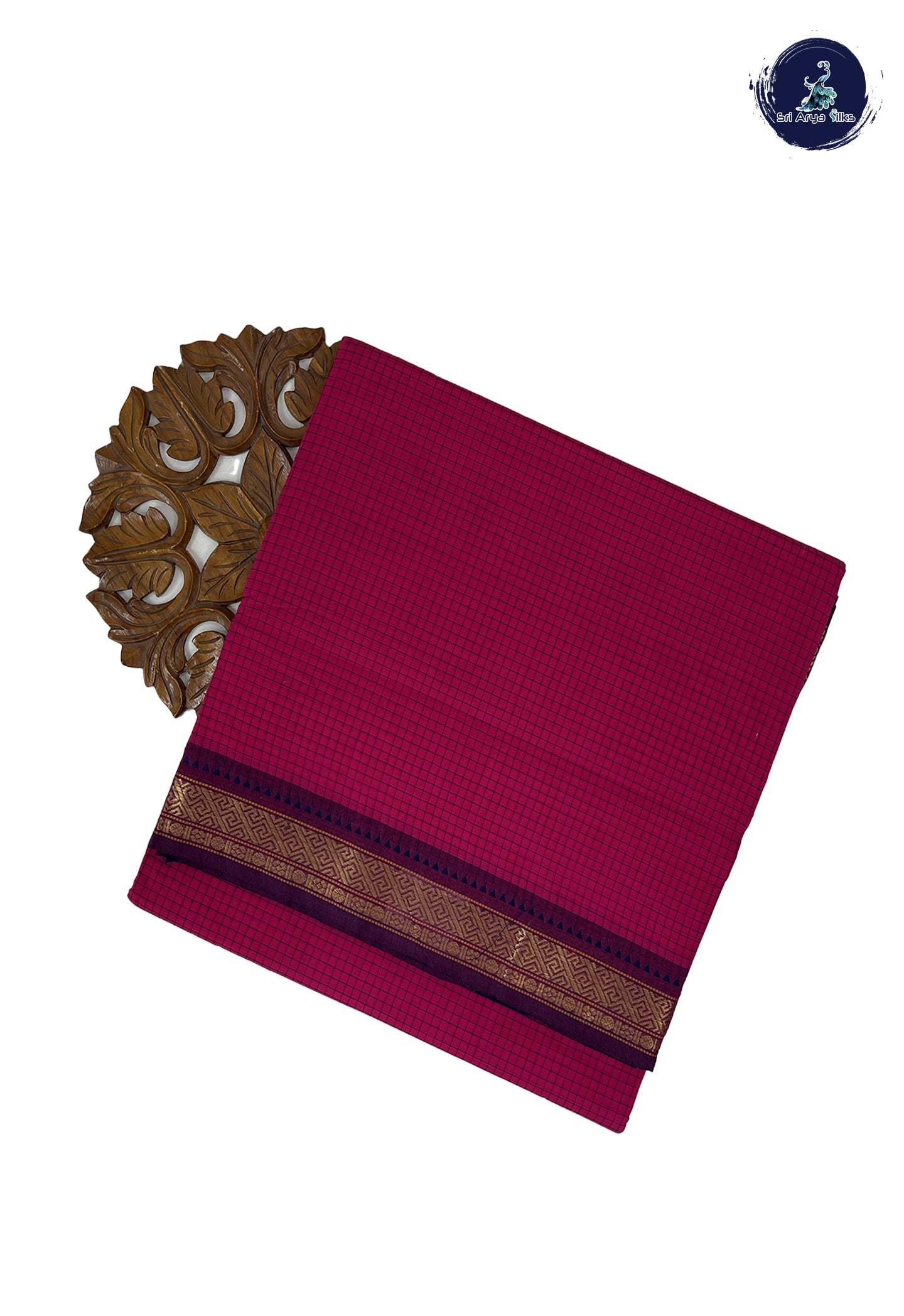 Pink 10 Yards Madisar Cotton Saree With Checked Pattern