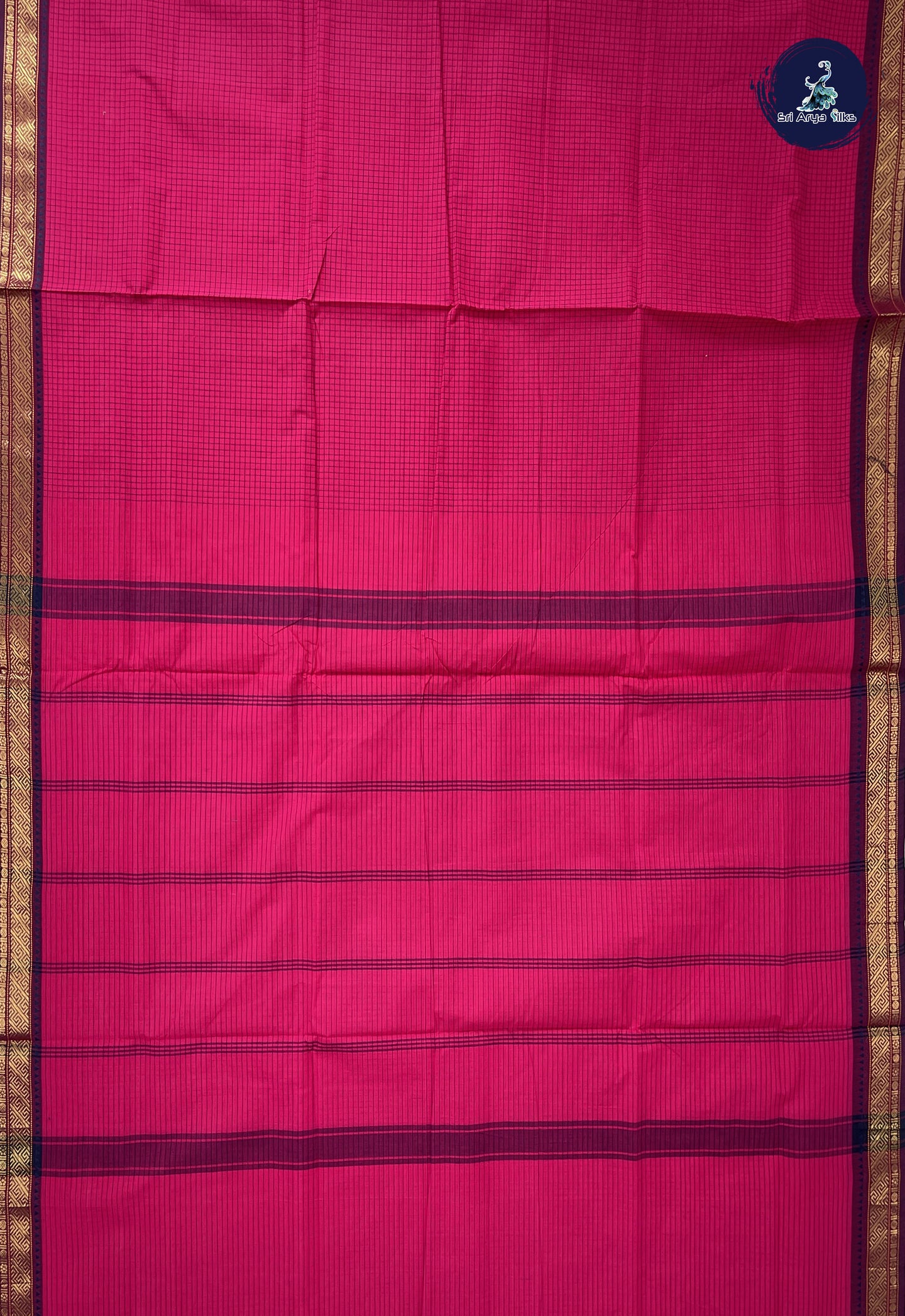 Pink 10 Yards Madisar Cotton Saree With Checked Pattern