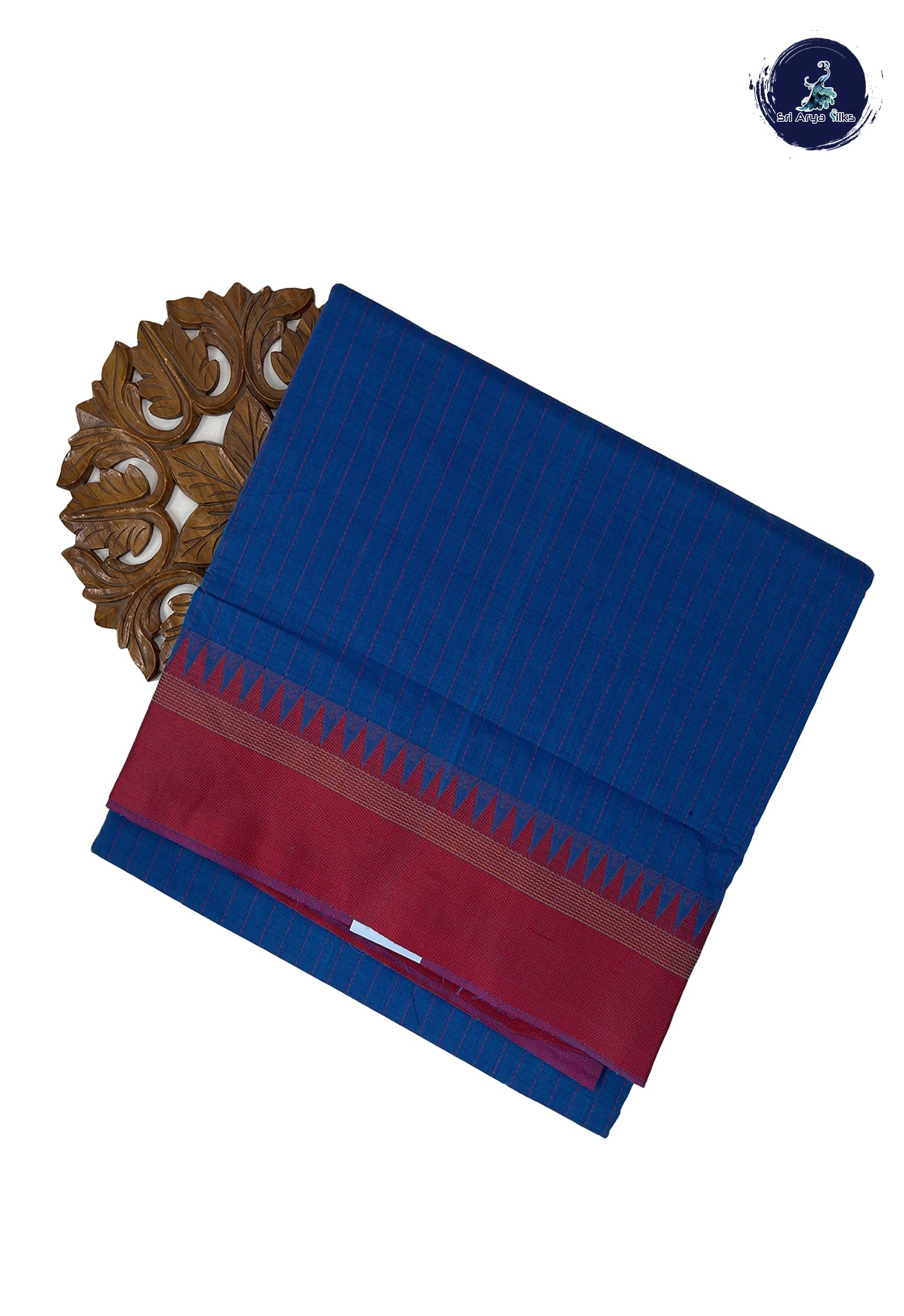 Dark Blue 10 Yards Madisar Cotton Saree With Stripes Pattern