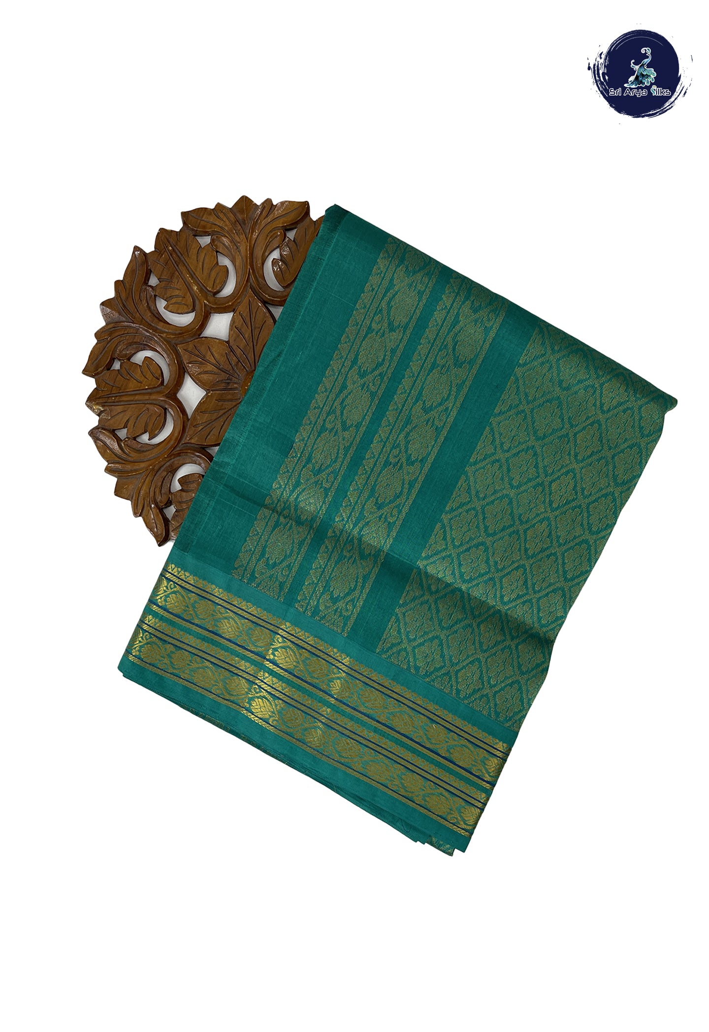 Navy Blue 10 Yards Silk Cotton Saree With Plain Pattern