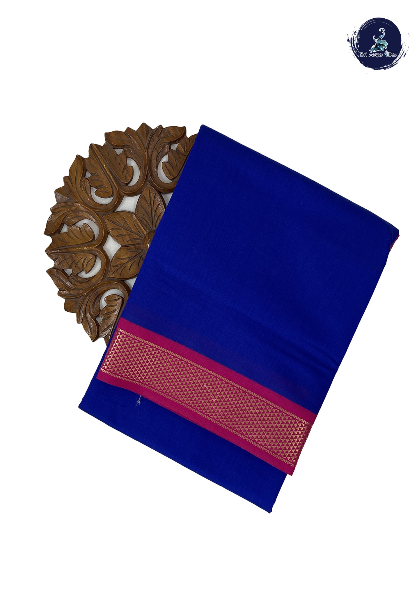 Dark Blue Madisar Semi Silk Cotton Saree With Plain Pattern
