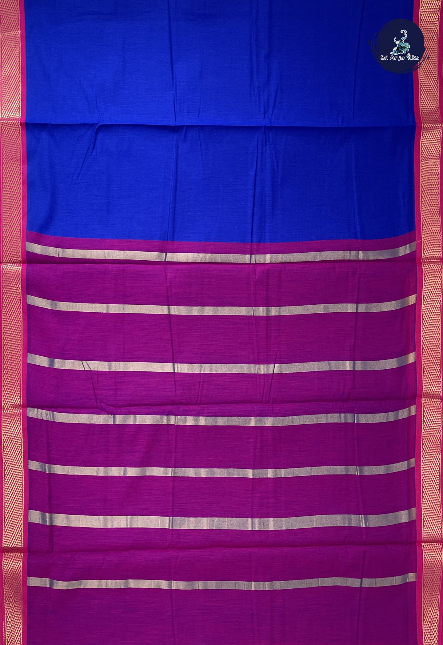 Dark Blue Madisar Semi Silk Cotton Saree With Plain Pattern