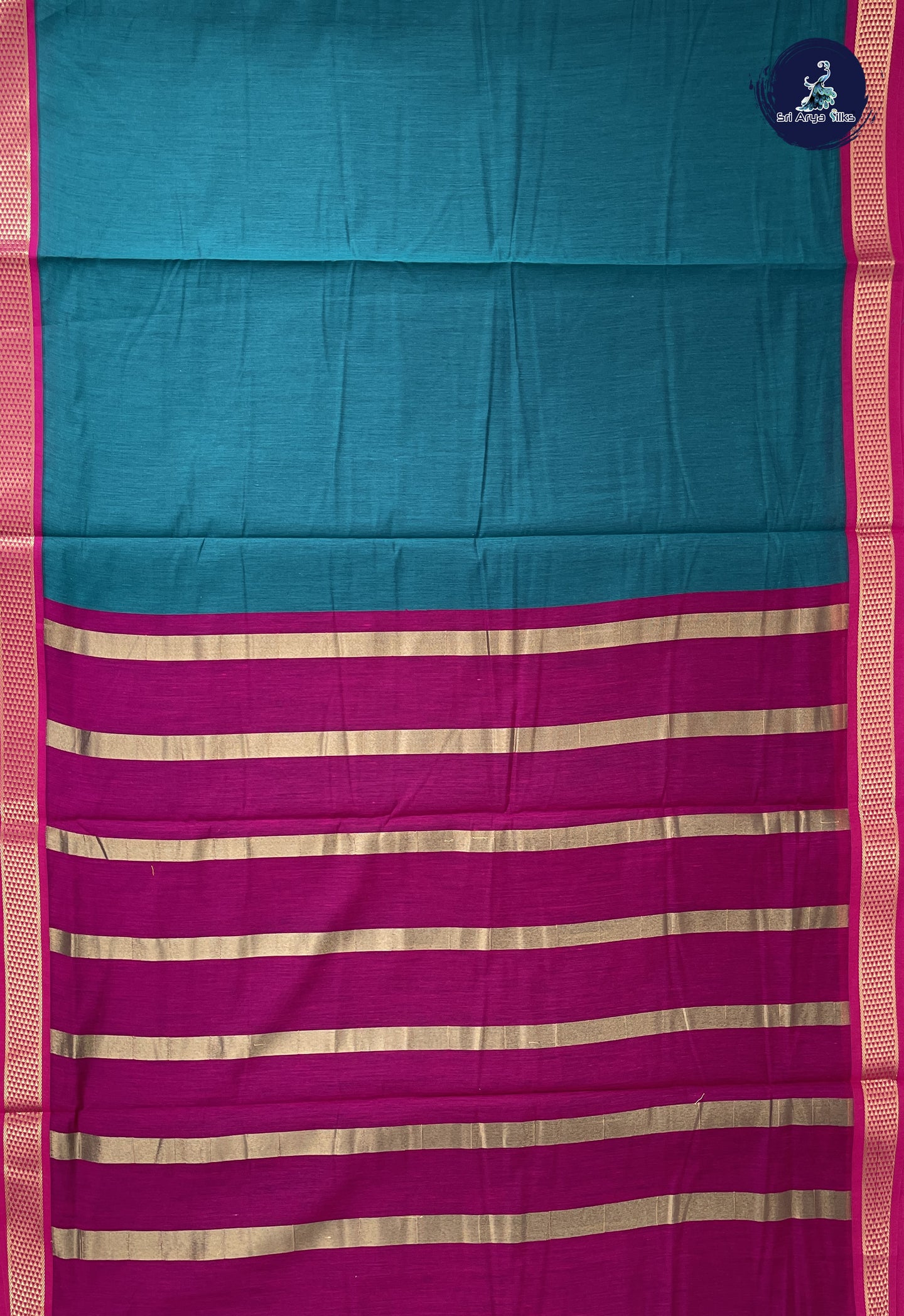 Sapphire Green Madisar Semi Silk Cotton Saree With Plain Pattern