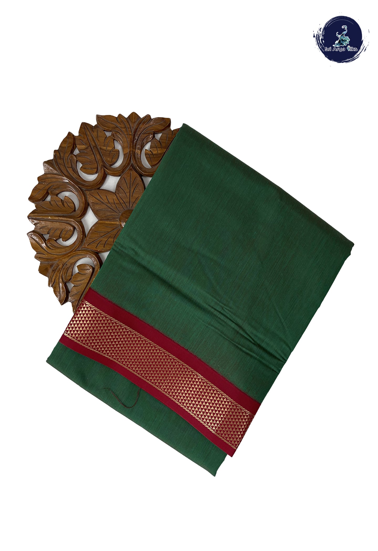 Green Madisar Semi Silk Cotton Saree With Plain Pattern
