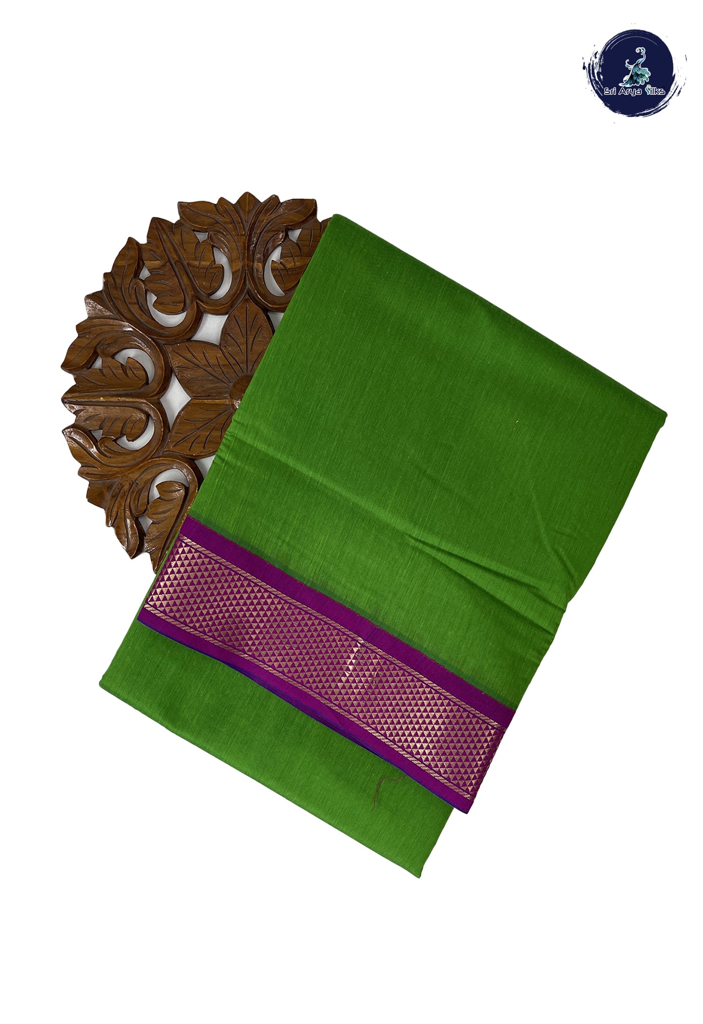 Light Green Madisar Semi Silk Cotton Saree With Plain Pattern