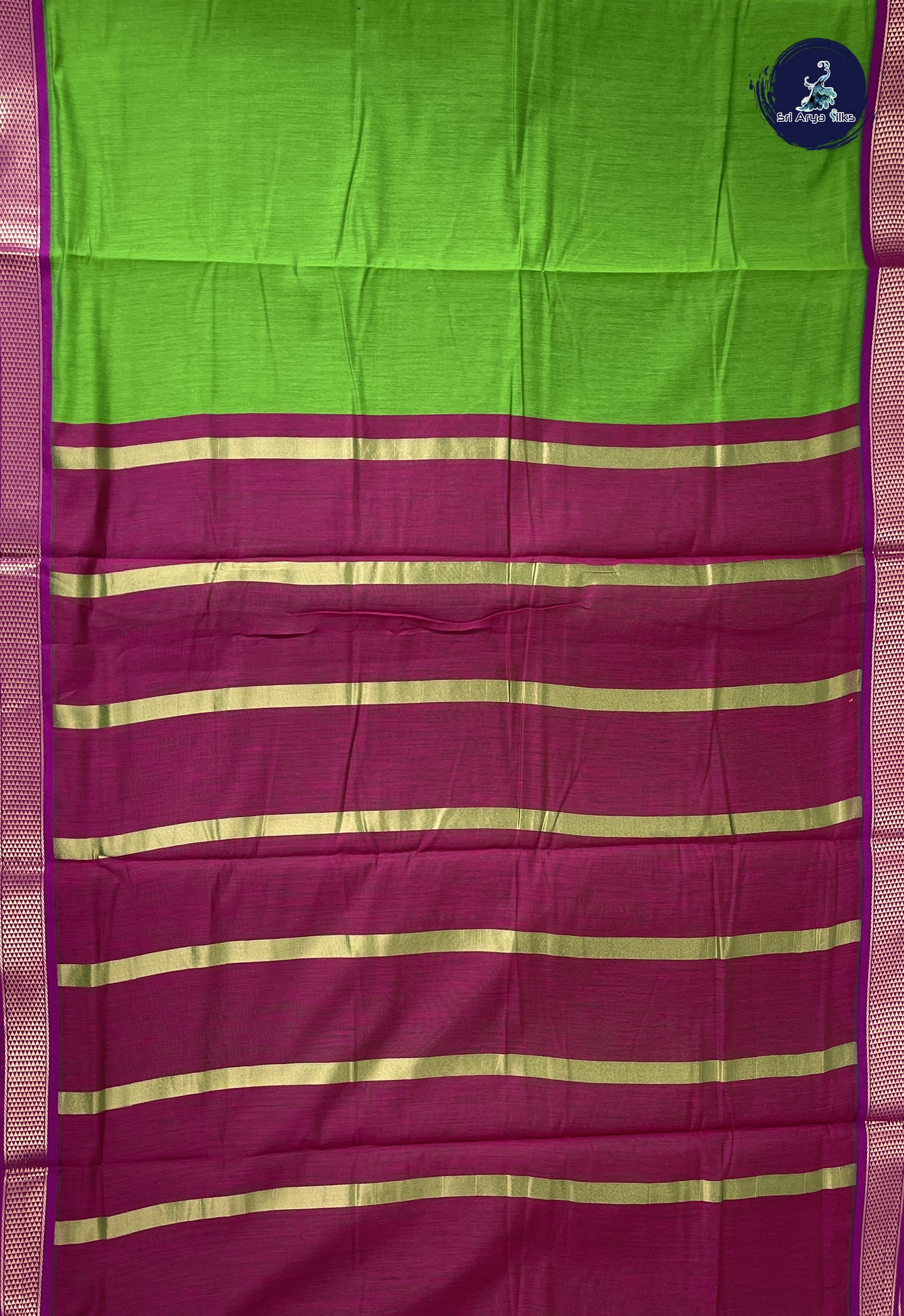 Light Green Madisar Semi Silk Cotton Saree With Plain Pattern
