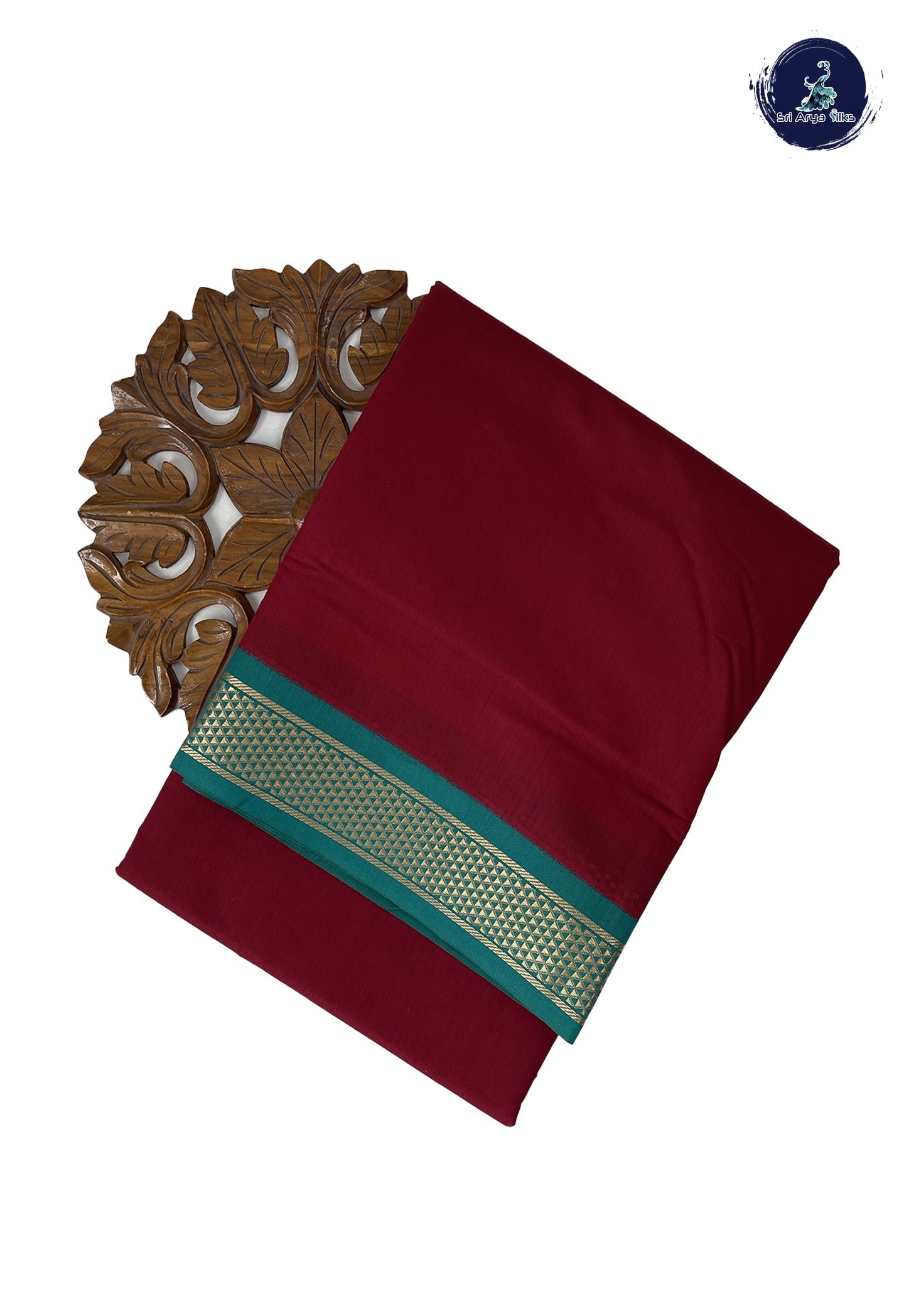 Maroon Madisar Semi Silk Cotton Saree With Plain Pattern