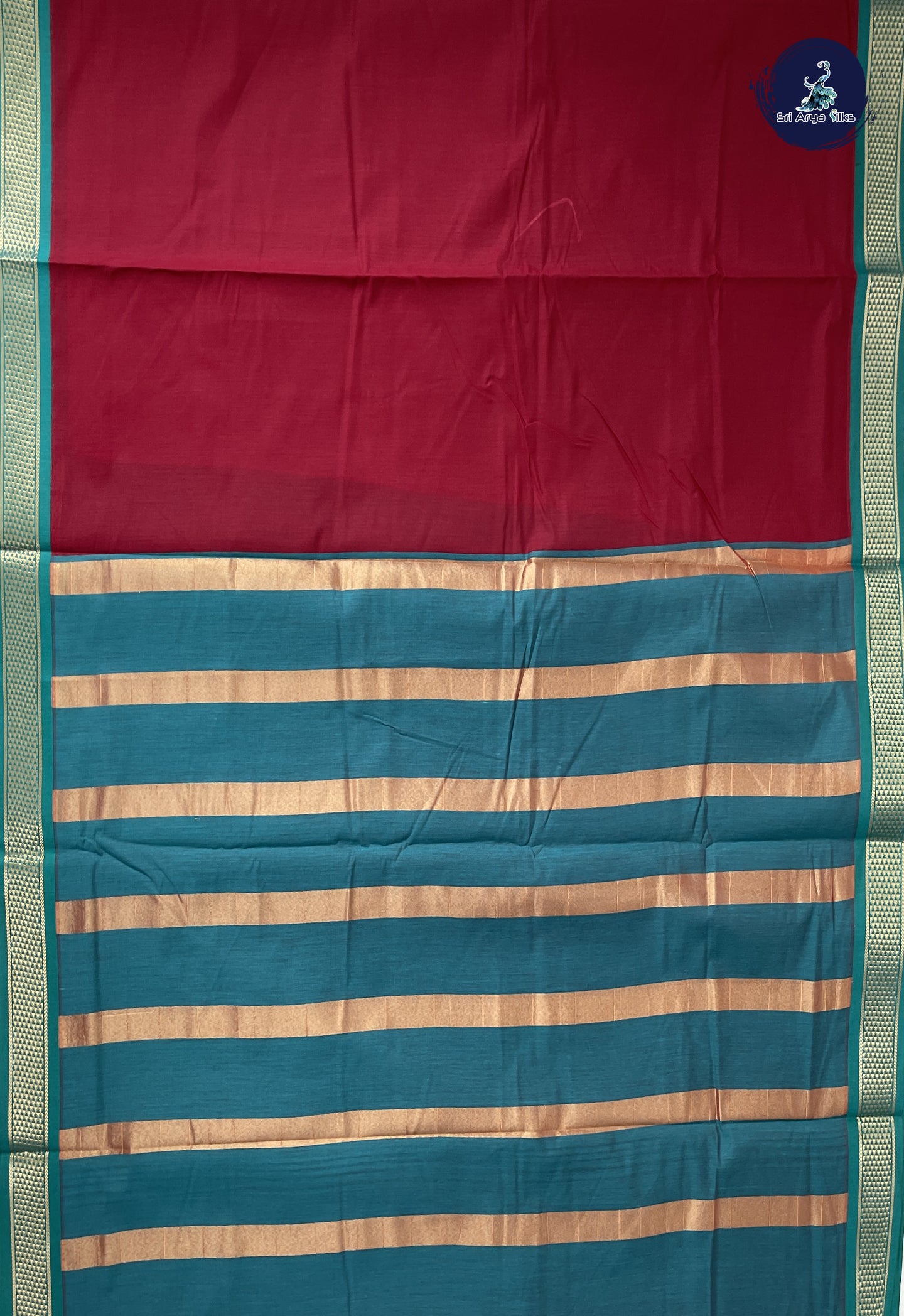 Maroon Madisar Semi Silk Cotton Saree With Plain Pattern