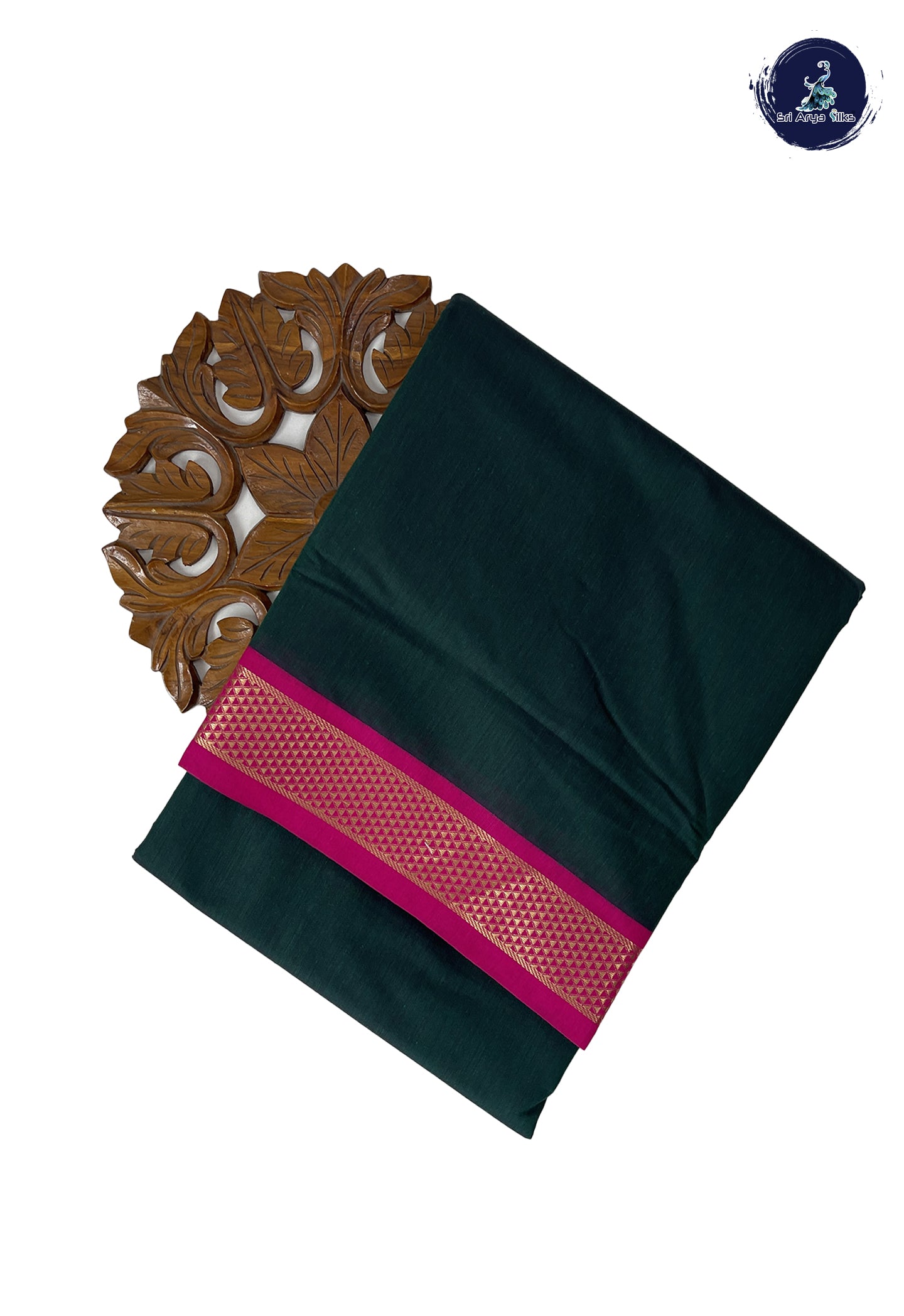 Bottle Green Madisar Semi Silk Cotton Saree With Plain Pattern