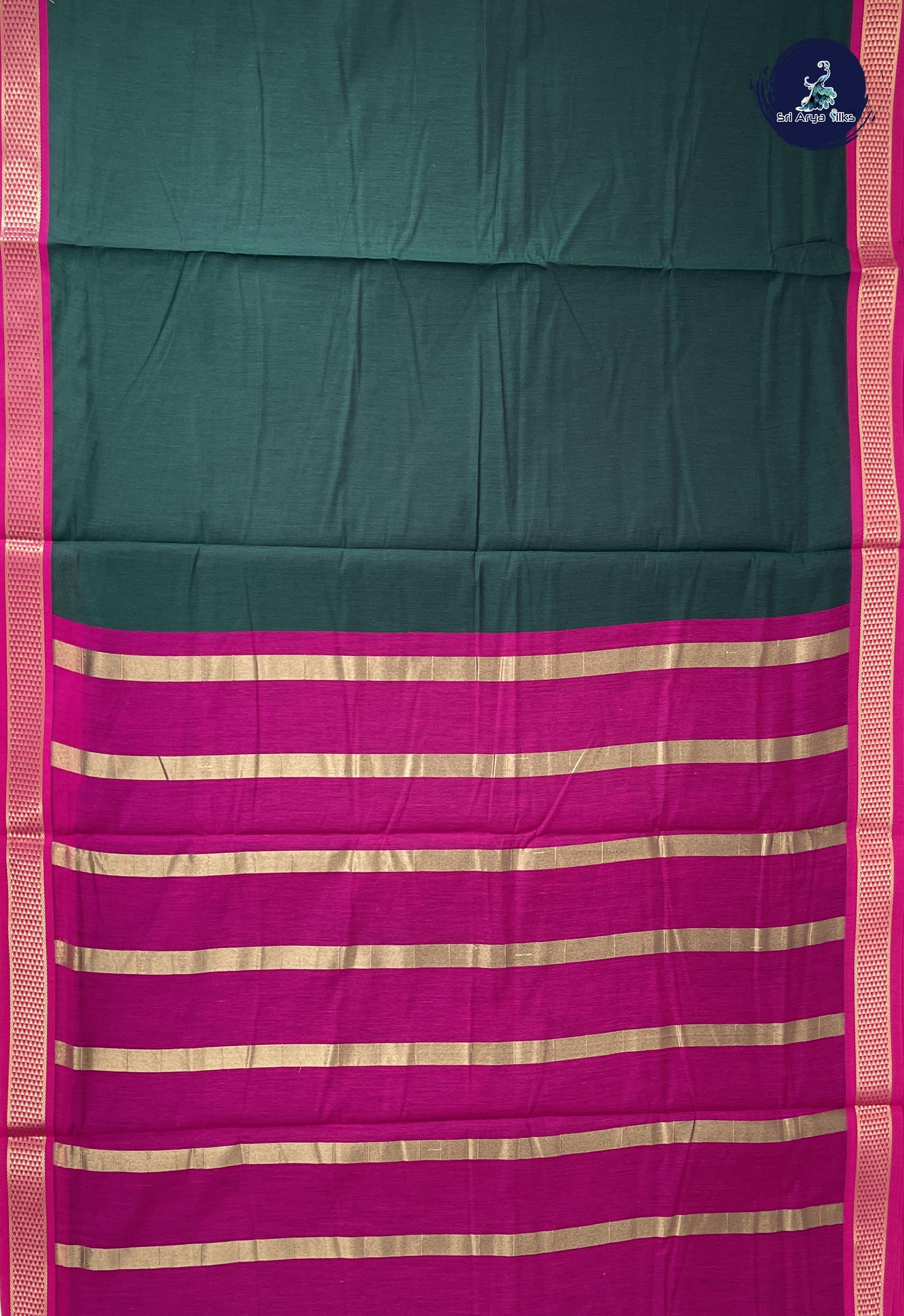 Bottle Green Madisar Semi Silk Cotton Saree With Plain Pattern