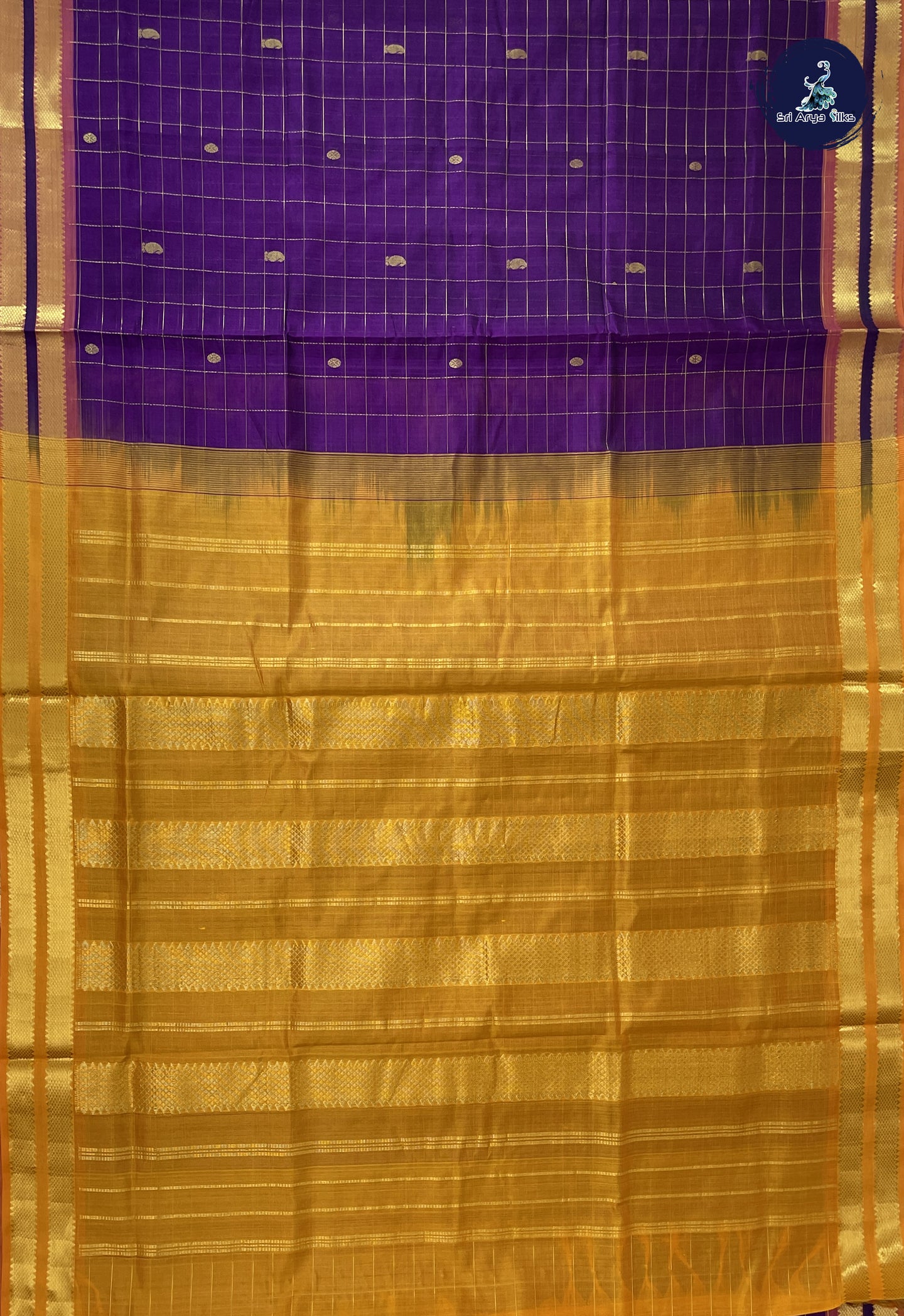 Dark Brinjal 10 Yards Silk Cotton Saree With Zari Checked Pattern