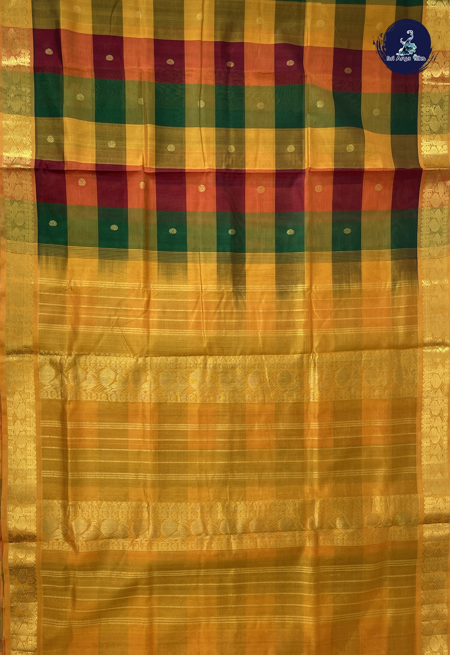 Multi Colour 10 Yards Silk Cotton Saree With Paalum Pazham Kattam Pattern