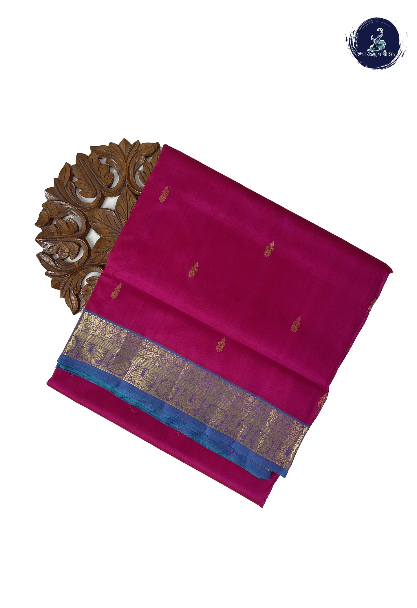 Magenta 10 Yards Silk Cotton Saree With Zari Buttas Pattern