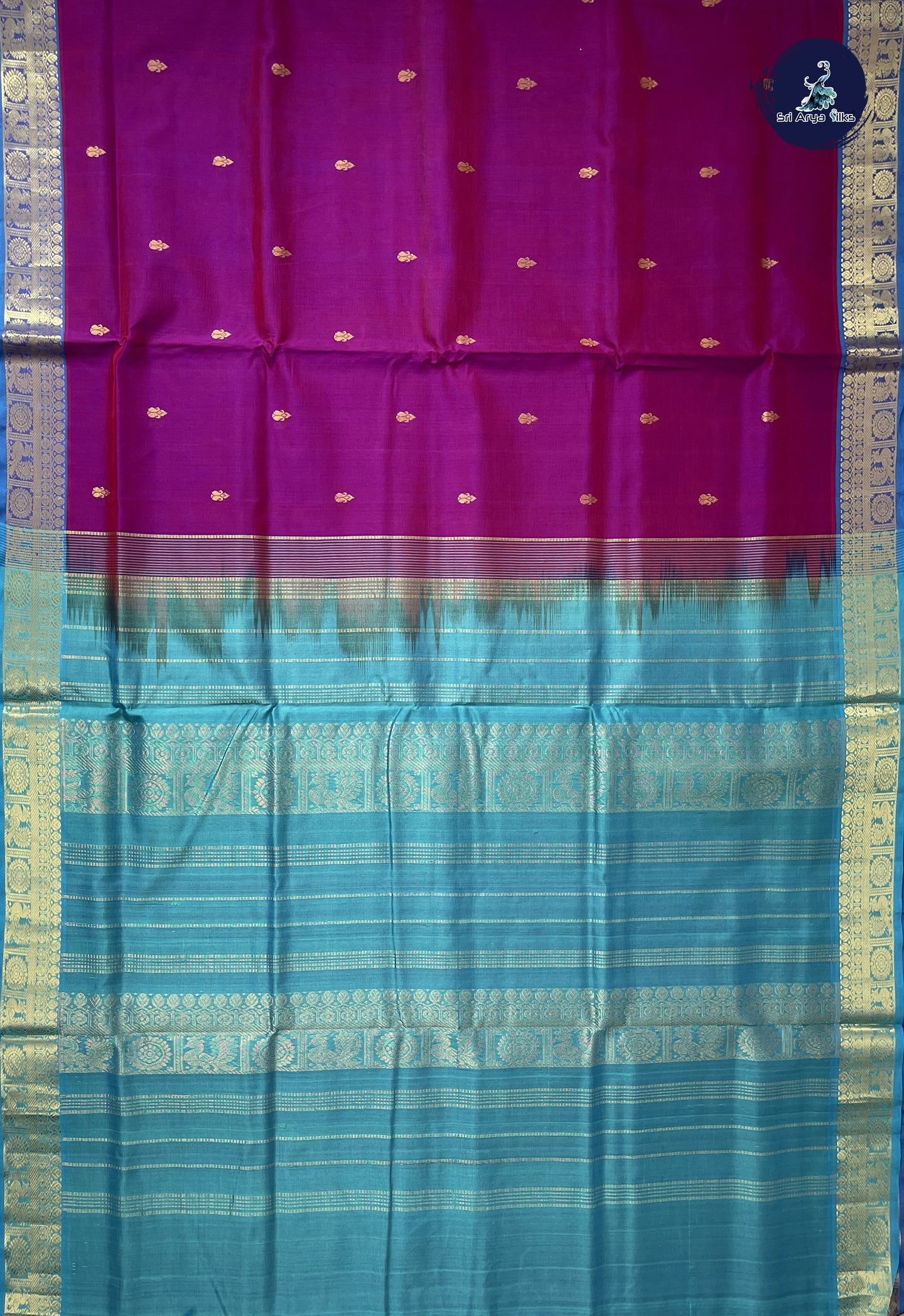 Dual Tone Purple 10 Yards Silk Cotton Saree With Zari Buttas Pattern