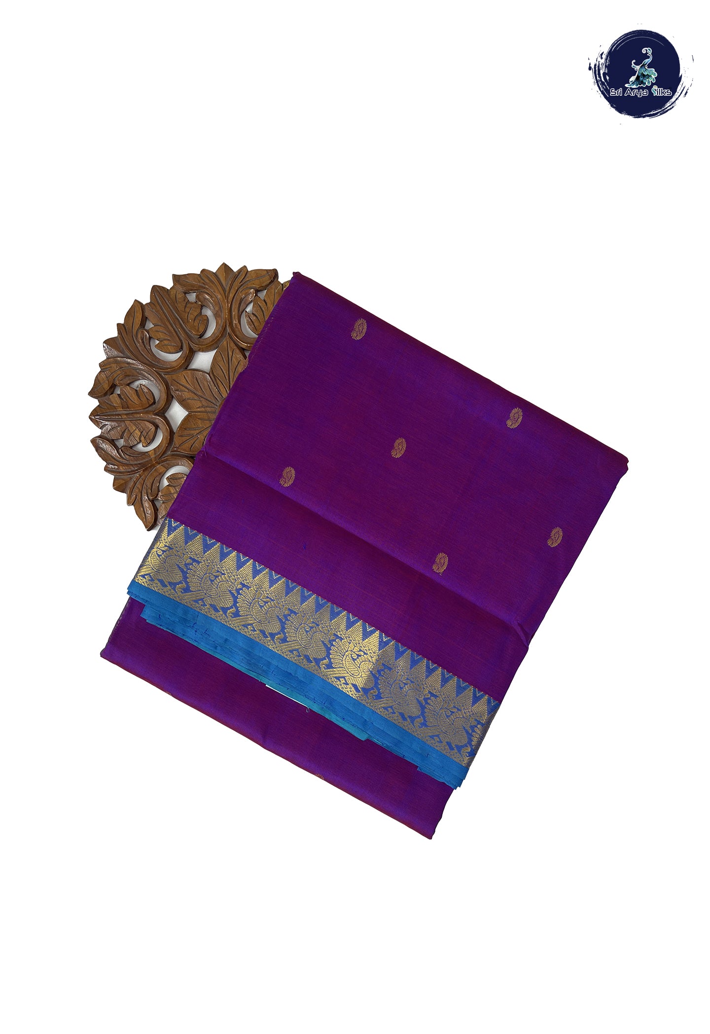 Dual Tone Violet 10 Yards Silk Cotton Saree With Zari Buttas Pattern