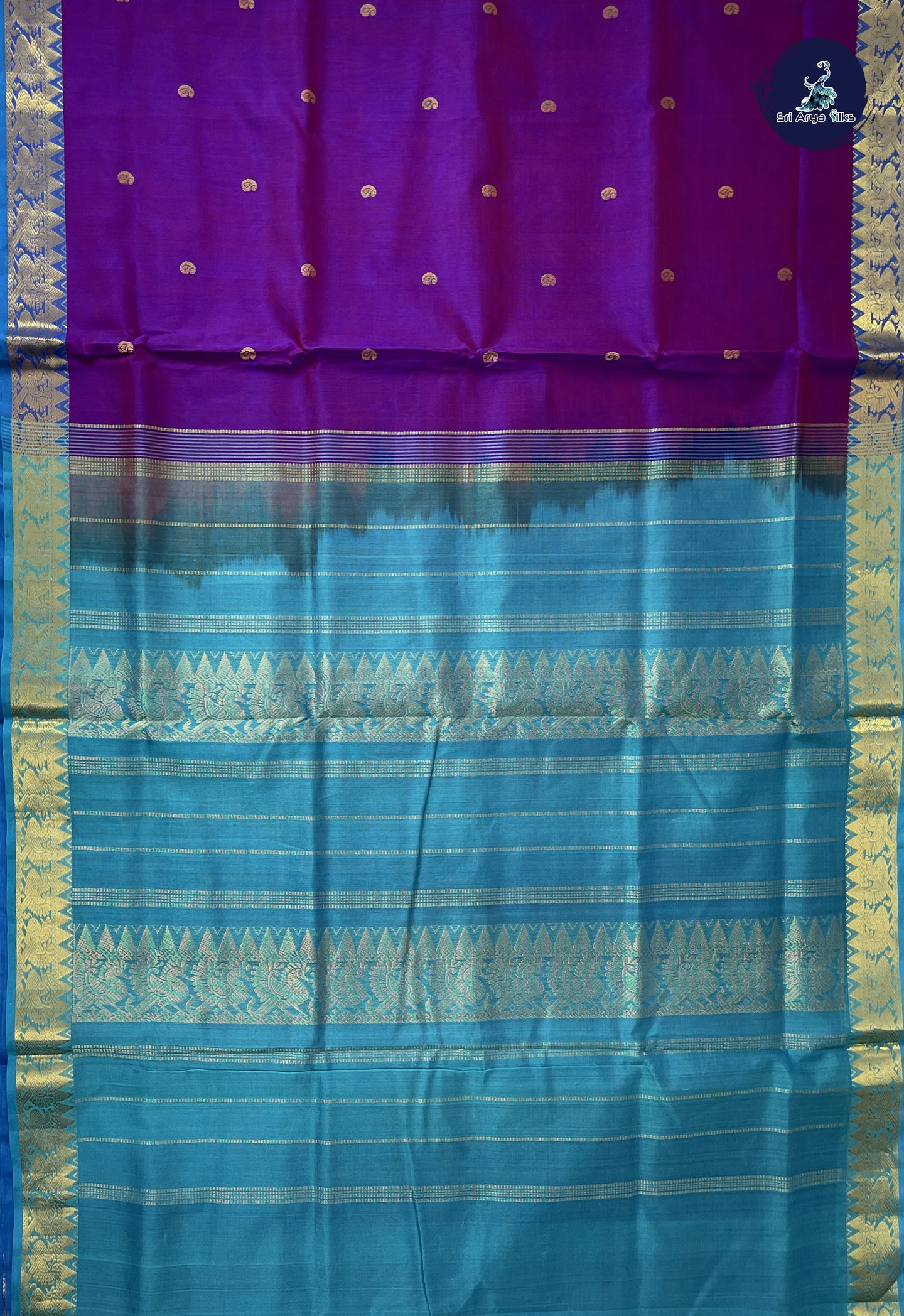 Dual Tone Violet 10 Yards Silk Cotton Saree With Zari Buttas Pattern
