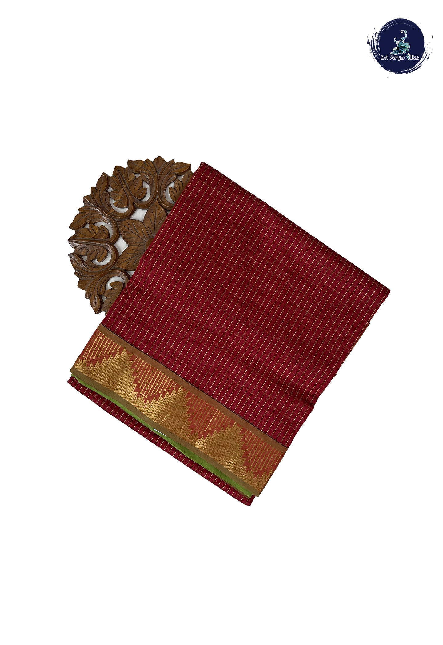 Maroon Madisar Semi Silk Cotton Saree With Checked Pattern
