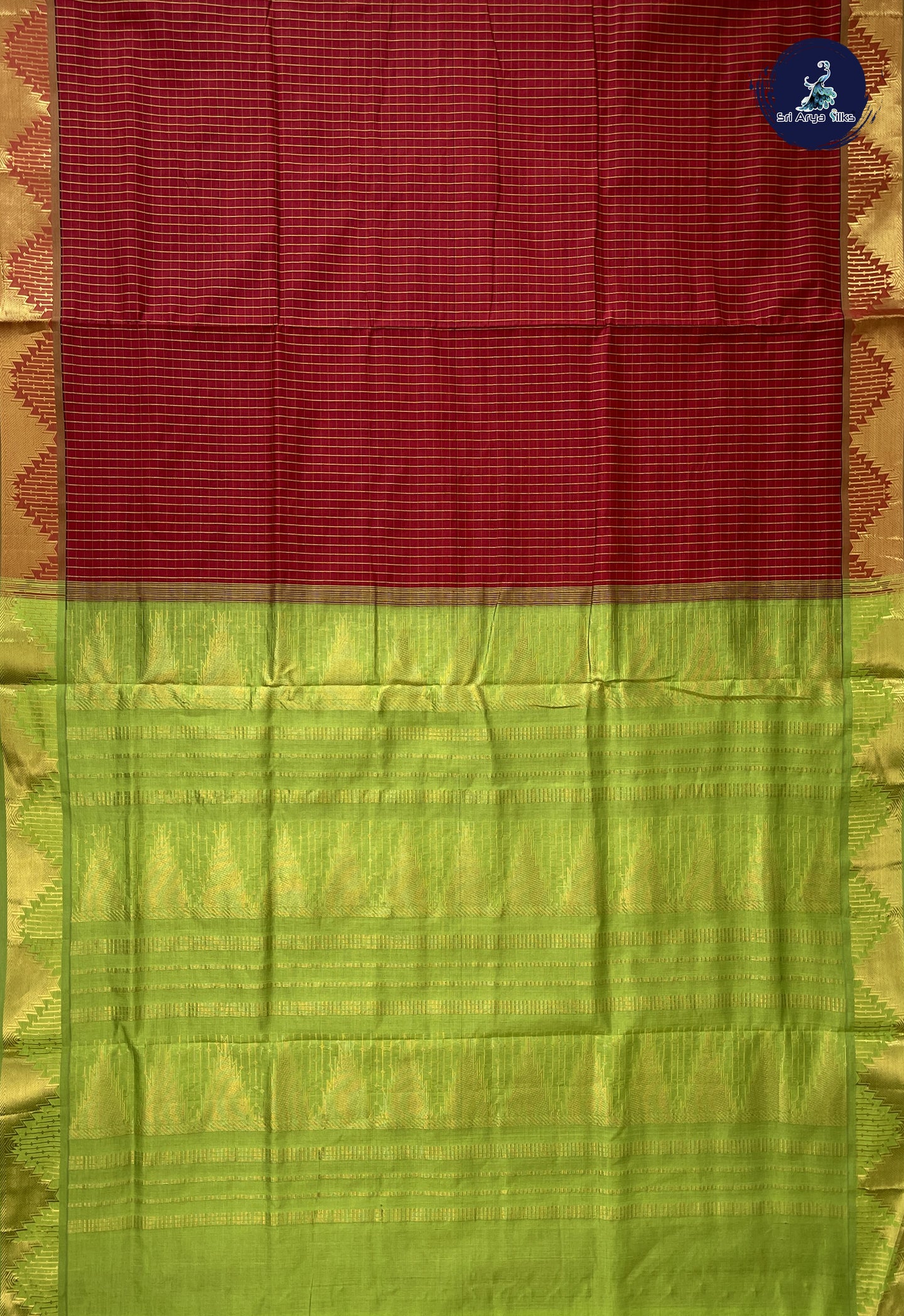 Maroon Madisar Semi Silk Cotton Saree With Checked Pattern