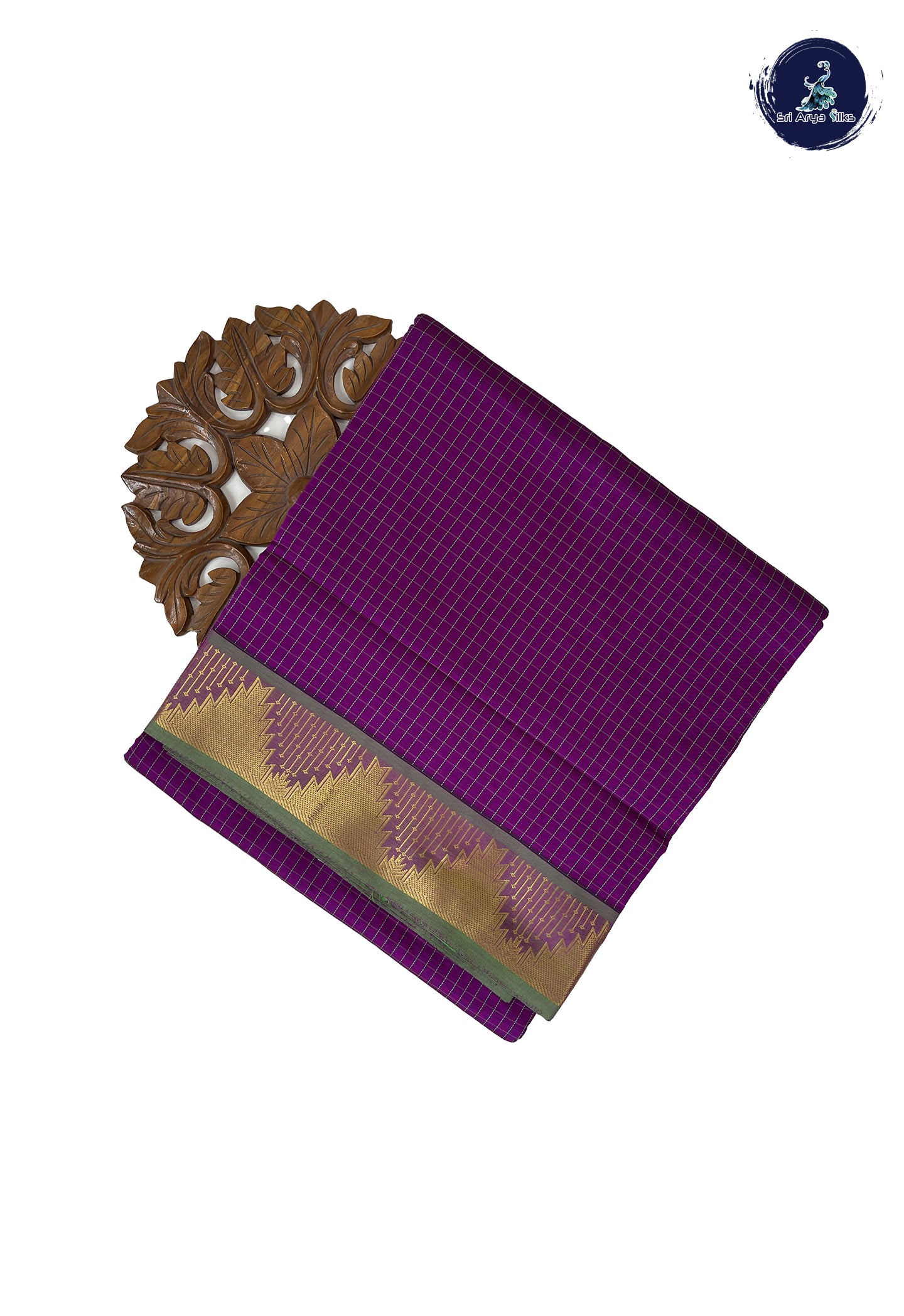 Purple Madisar Semi Silk Cotton Saree With Checked Pattern