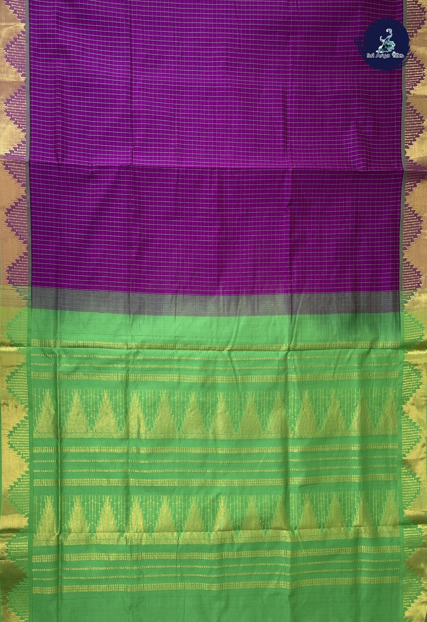 Purple Madisar Semi Silk Cotton Saree With Checked Pattern