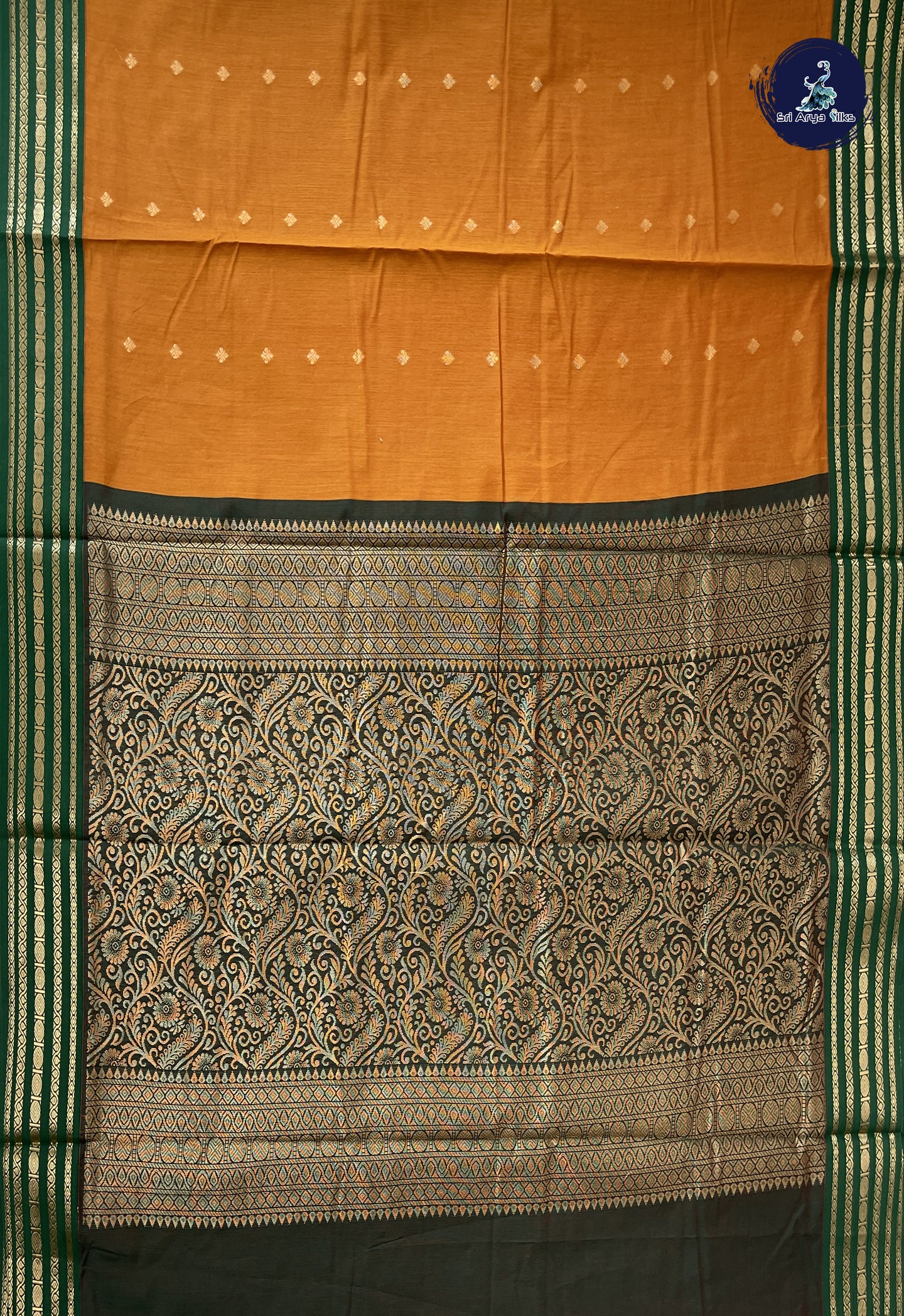 Mustard Madisar Semi Silk Cotton Saree With Zari Buttas Pattern