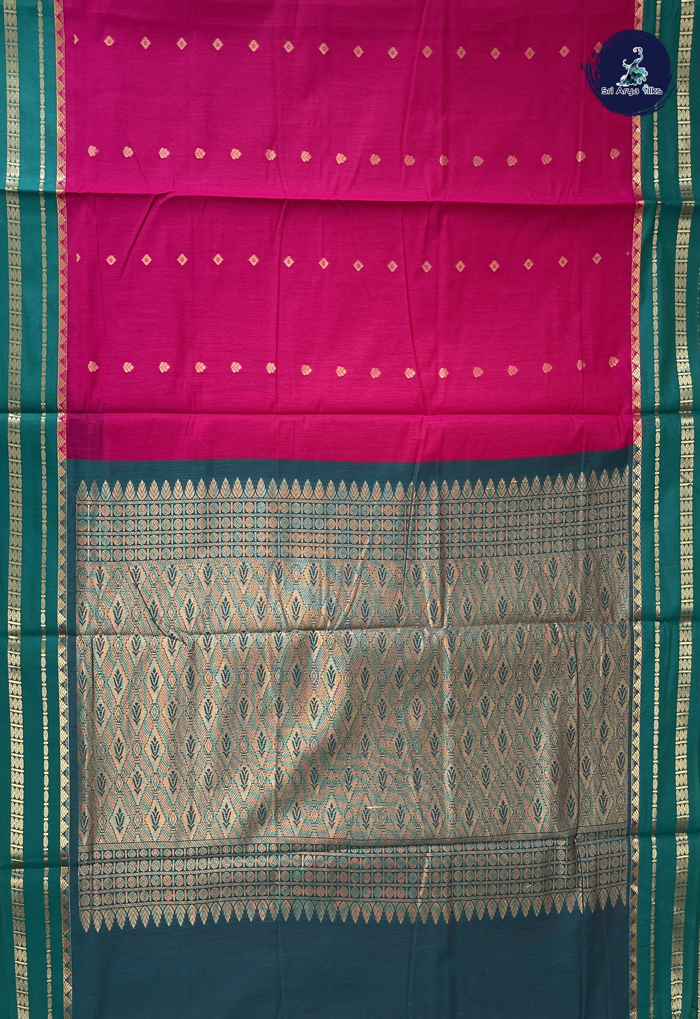 Rani Pink Madisar Semi Silk Cotton Saree With Zari Buttas Pattern