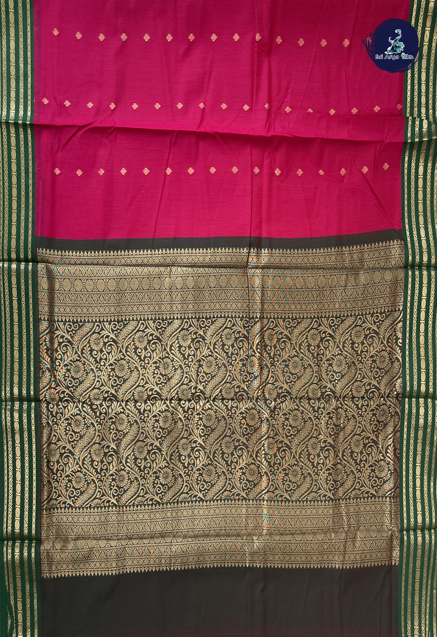 Dark Pink Madisar Semi Silk Cotton Saree With Zari Buttas Pattern