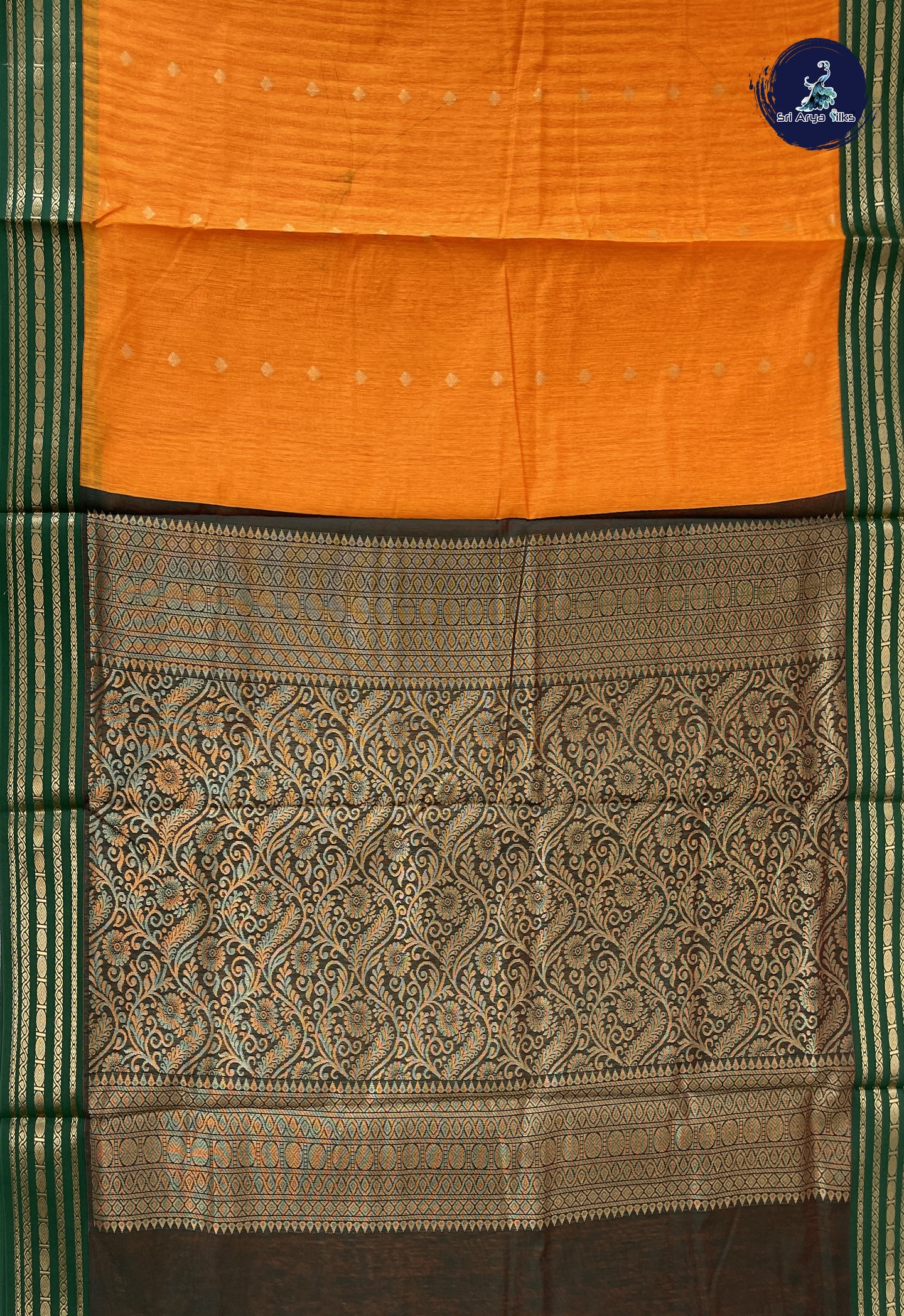 Mango Yellow Madisar Semi Silk Cotton Saree With Zari Buttas Pattern