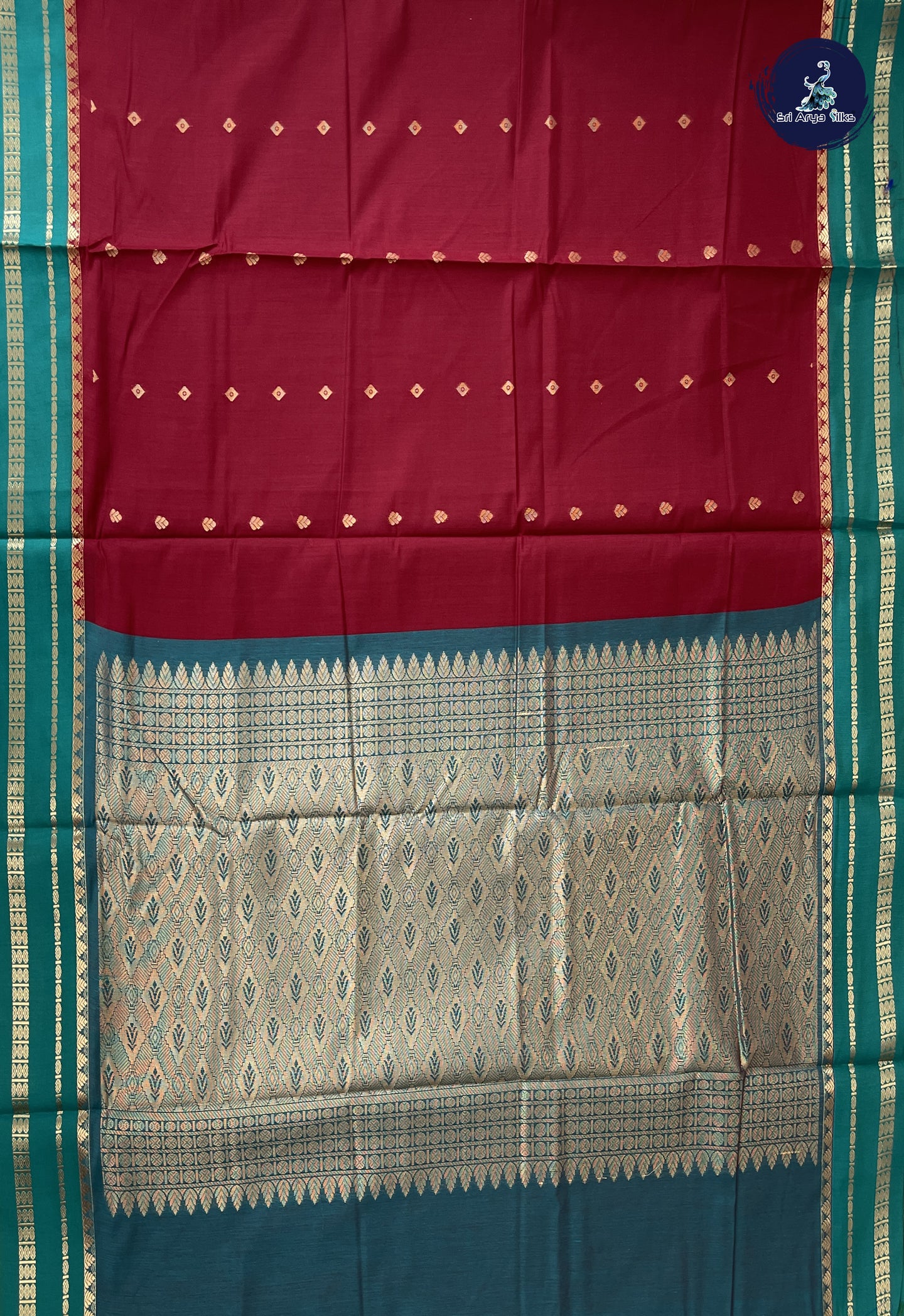 Arakku Madisar Semi Silk Cotton Saree With Zari Buttas Pattern
