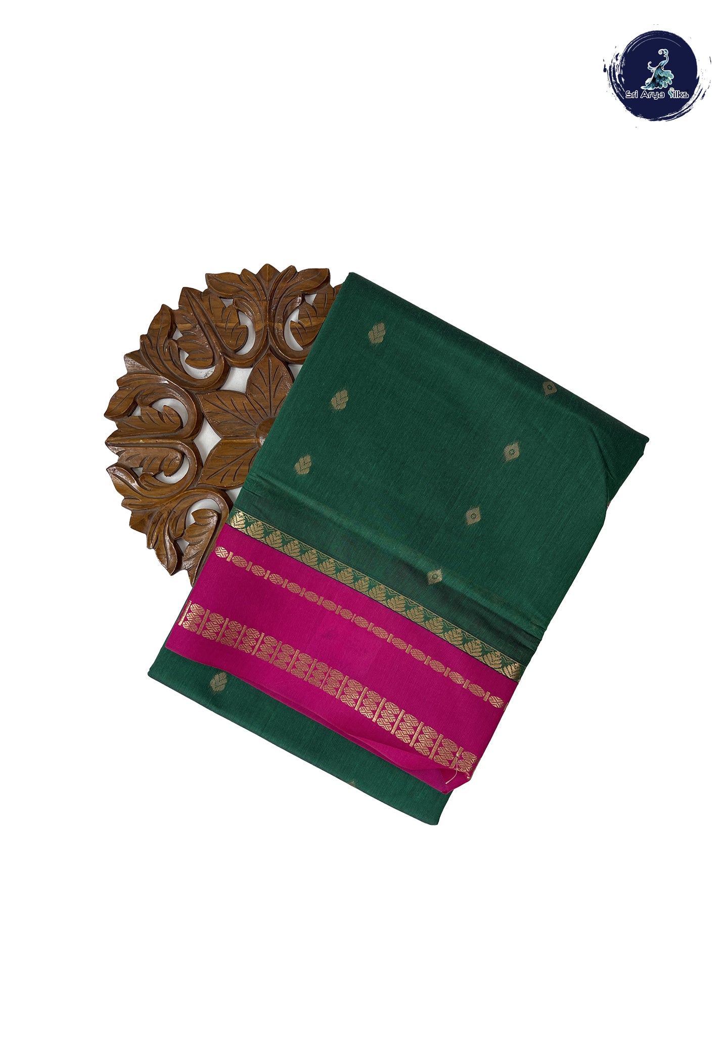 Dark Green Madisar Semi Silk Cotton Saree With Zari Buttas Pattern