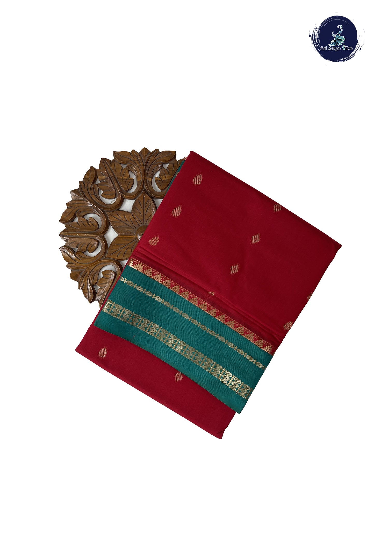 Red Madisar Semi Silk Cotton Saree With Zari Buttas Pattern