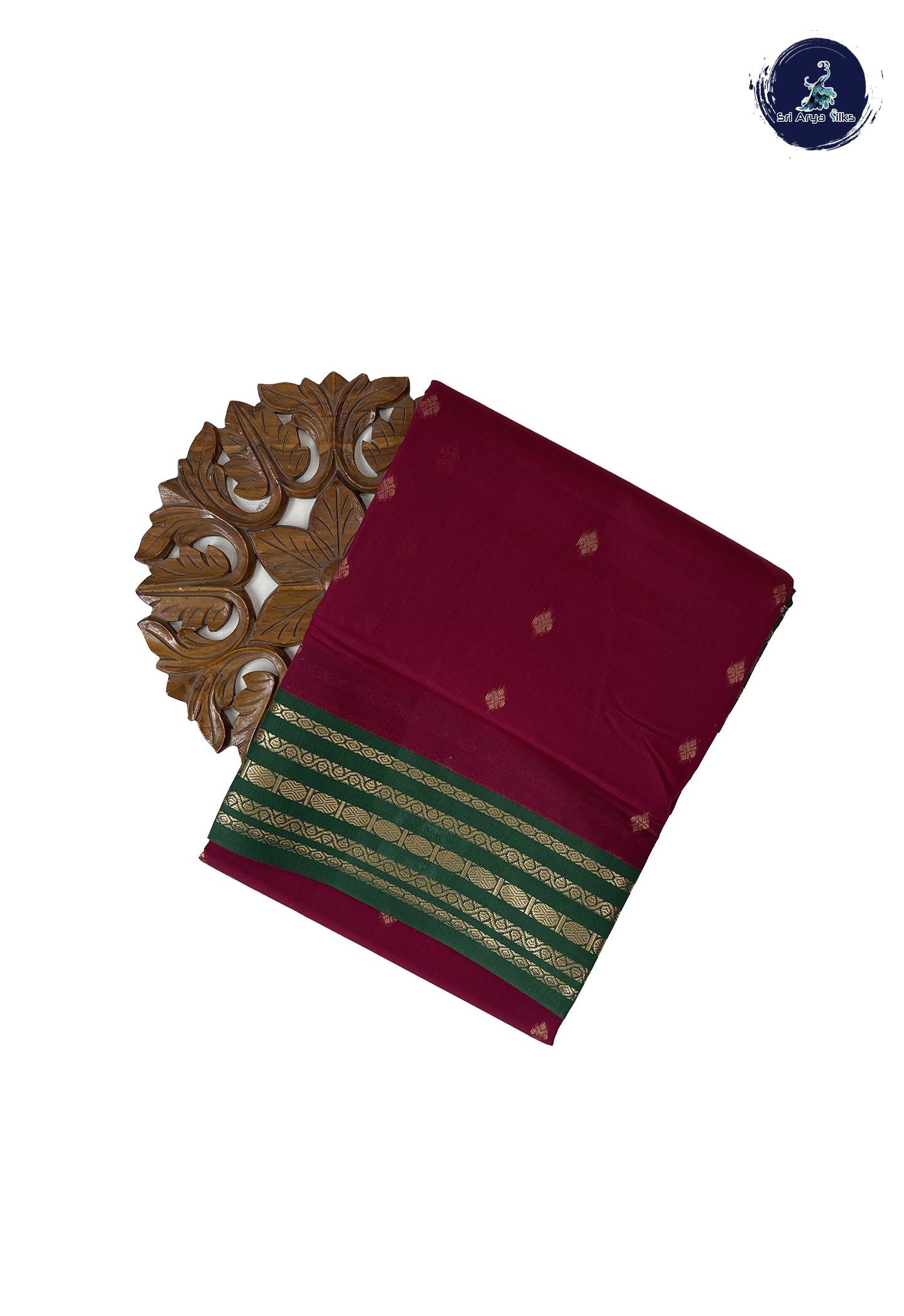 Maroon Madisar Semi Silk Cotton Saree With Zari Buttas Pattern